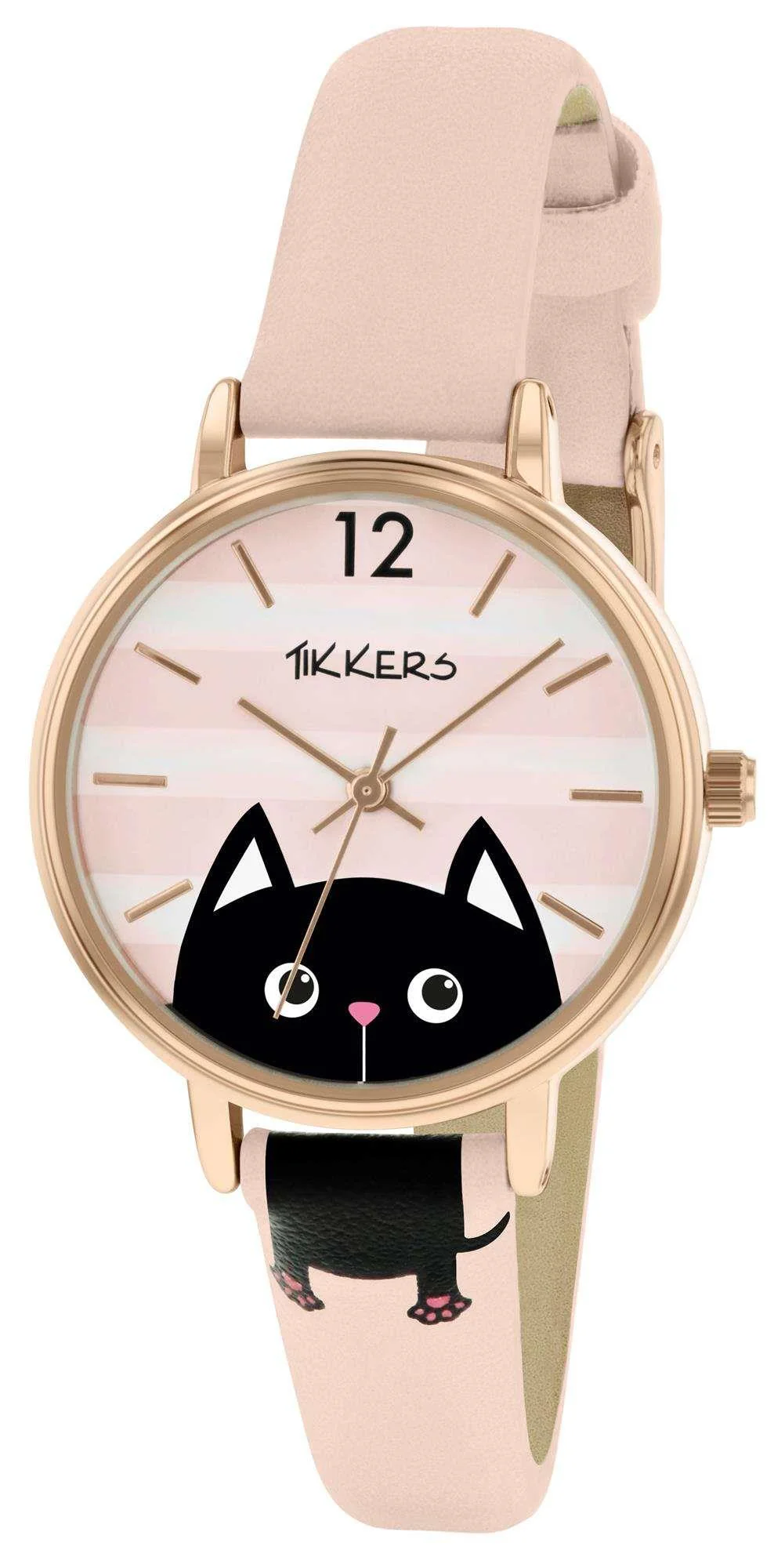 Tikkers Quartz Gold PVD Stainless Steel Pink Leather Strap Girls Watch TK0175 - Image 2