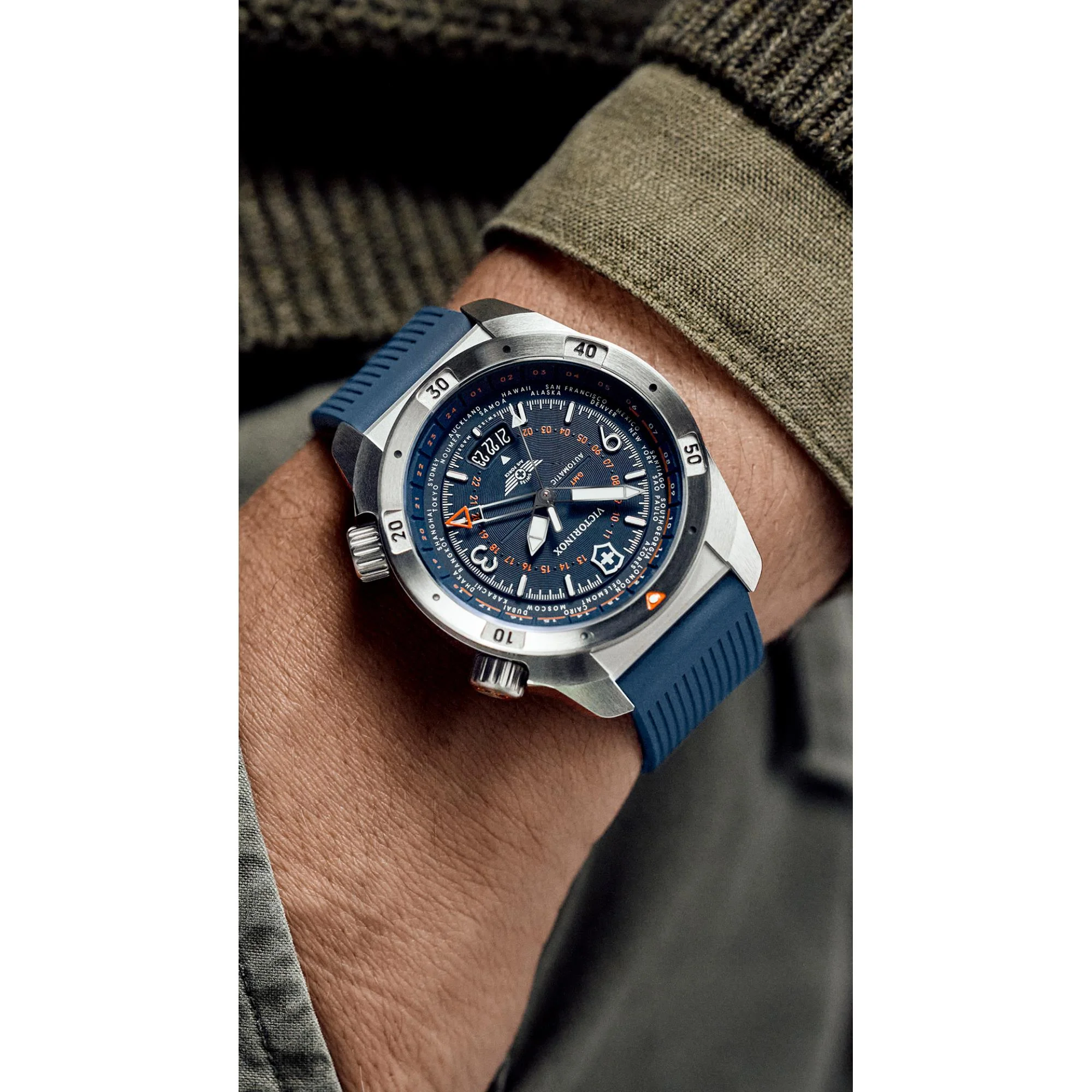 Victorinox Air Pro Automatic GMT Blue Dial Rubber Strap Men's Watch 242003 - Image 2