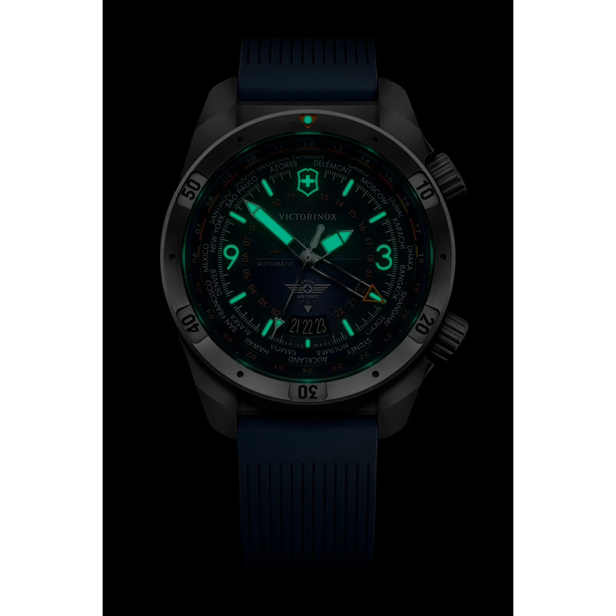 Victorinox Air Pro Automatic GMT Blue Dial Rubber Strap Men's Watch 242003 - Image 20