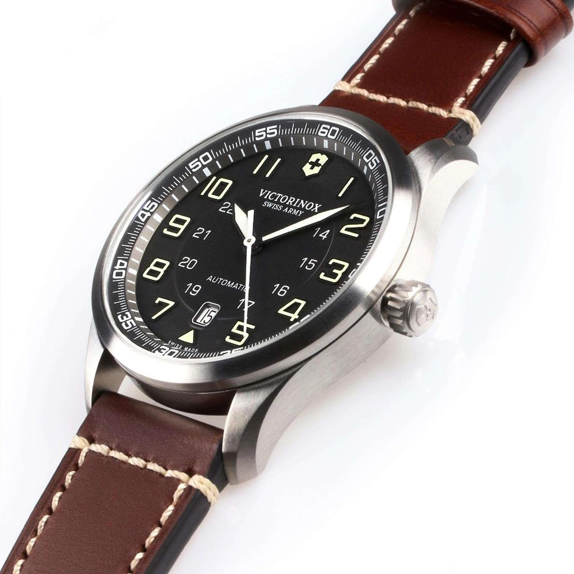 Victorinox Swiss Army Airboss Mechanical Dark Grey Dial Brown Leather Strap Men's Watch 241507 - Image 7