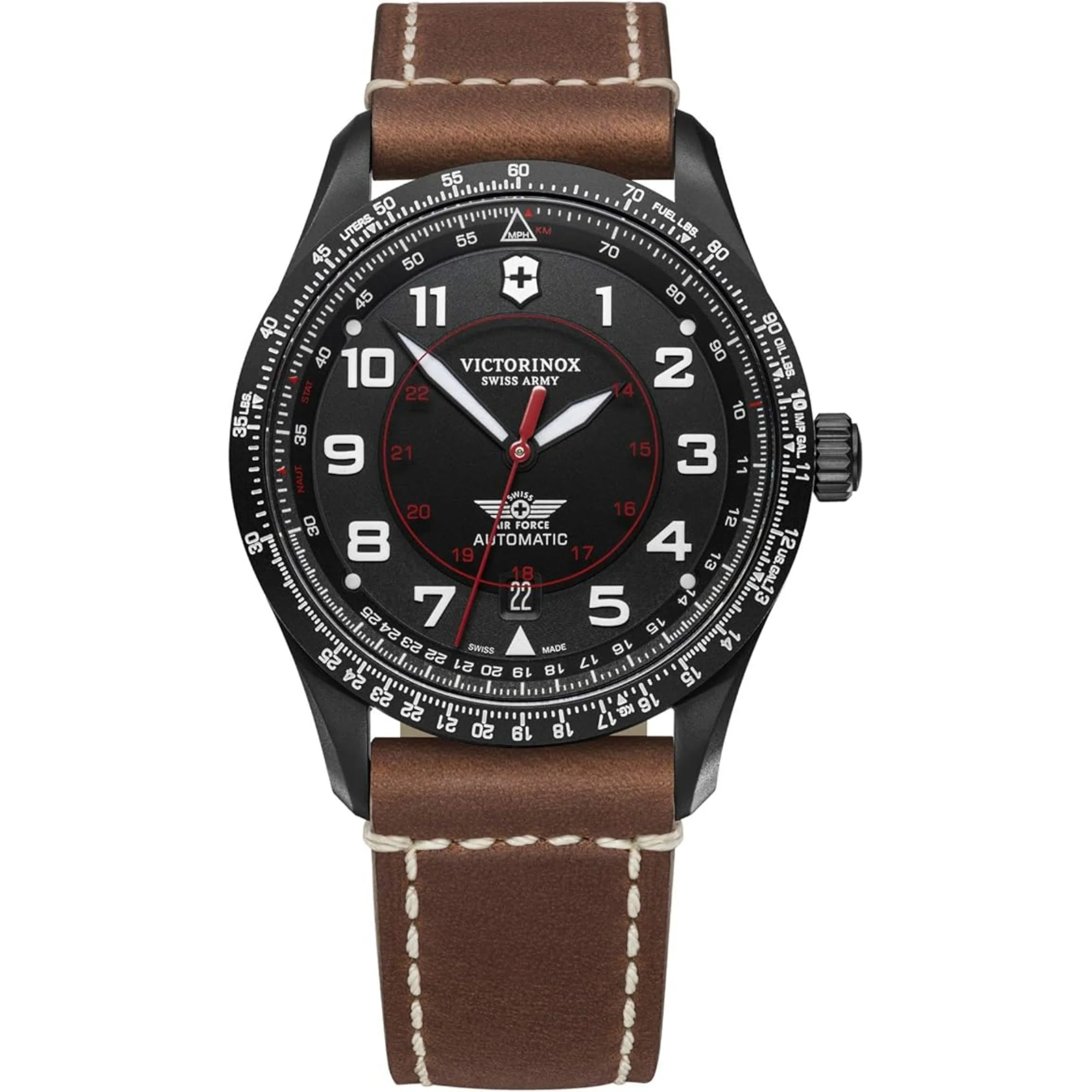 Victorinox Airboss Mechanical Black Dial Leather Strap Men's Watch 241886 - Image 9