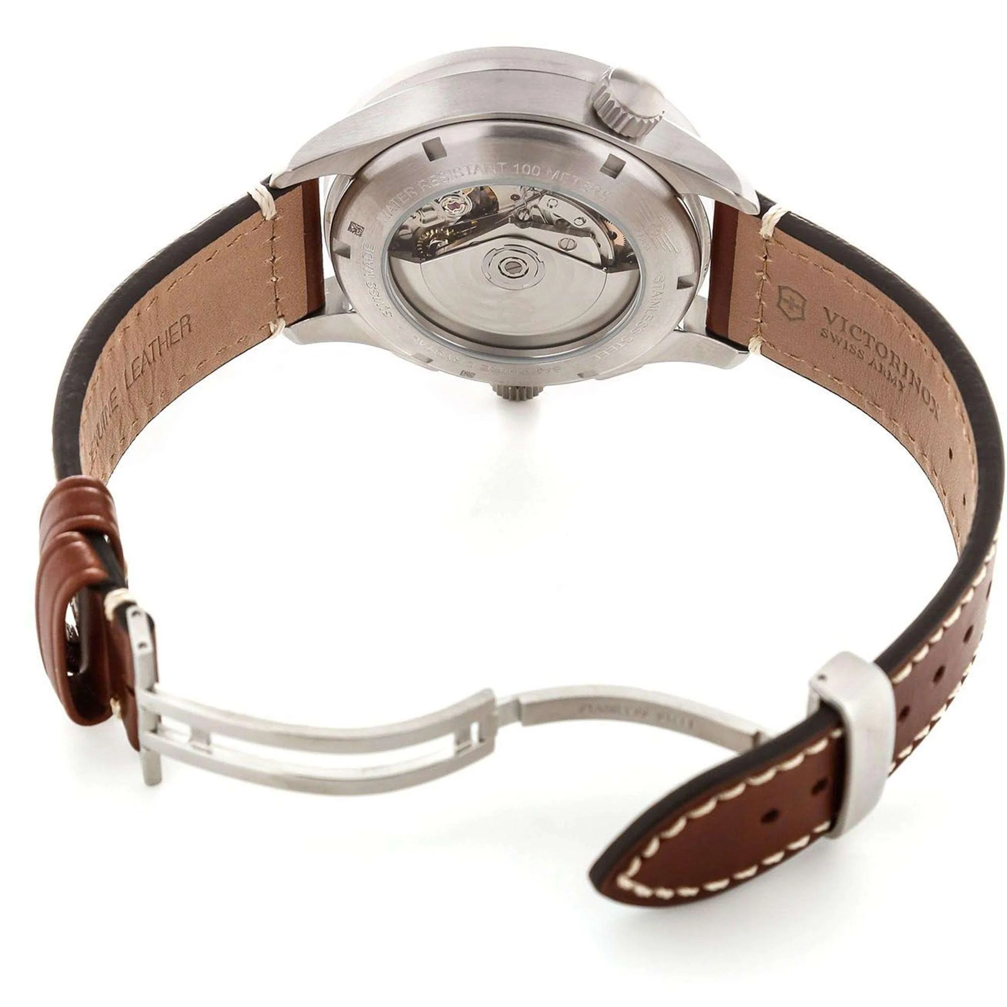 Victorinox Swiss Army Airboss Mach 9 Automatic Grey Dial Brown Leather Strap Men's Watch 241710 - Image 3