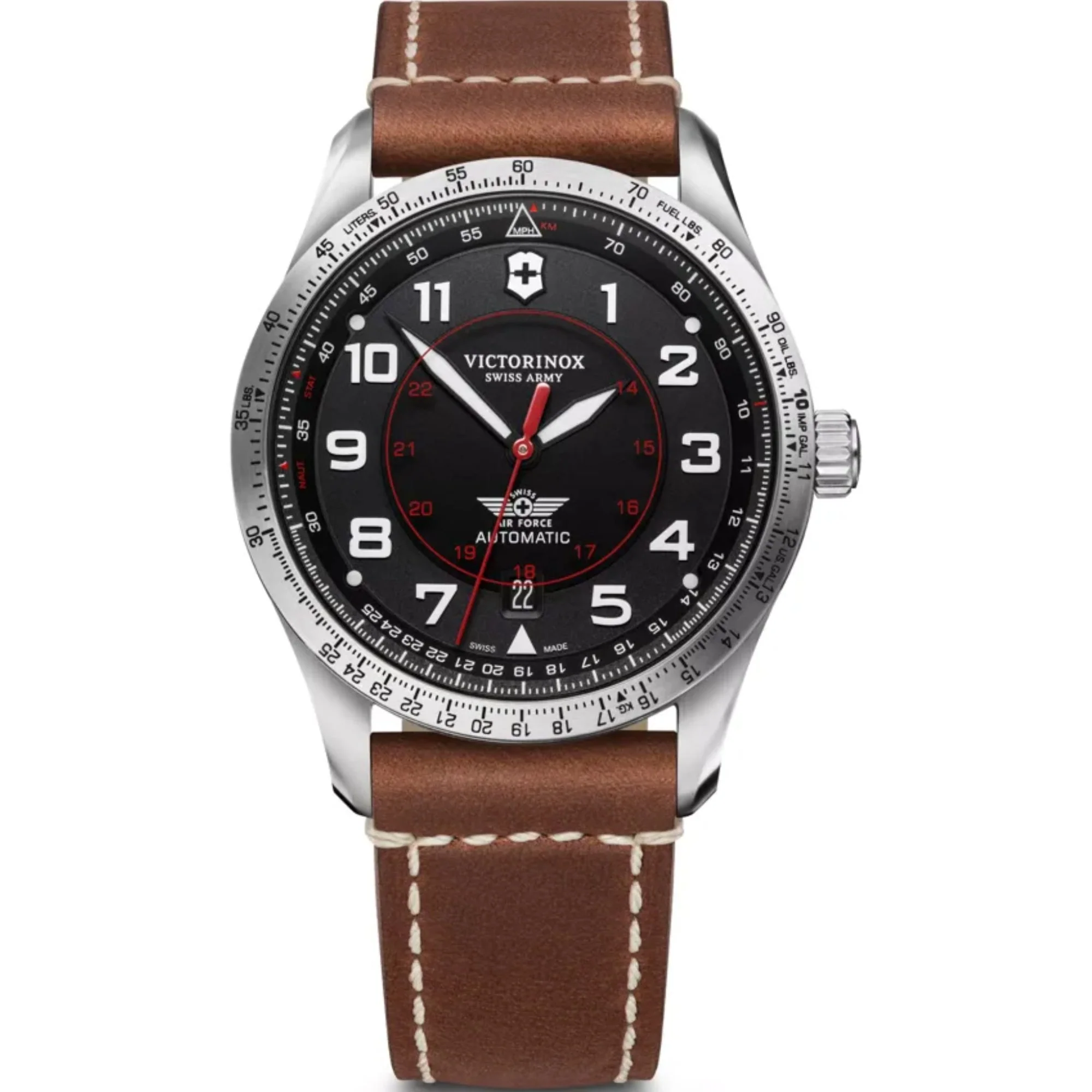 Victorinox Swiss Army Watch Airboss Mechanical Automatic Movement Black Dial Leather Bracelet Watch 241937 - Image 8