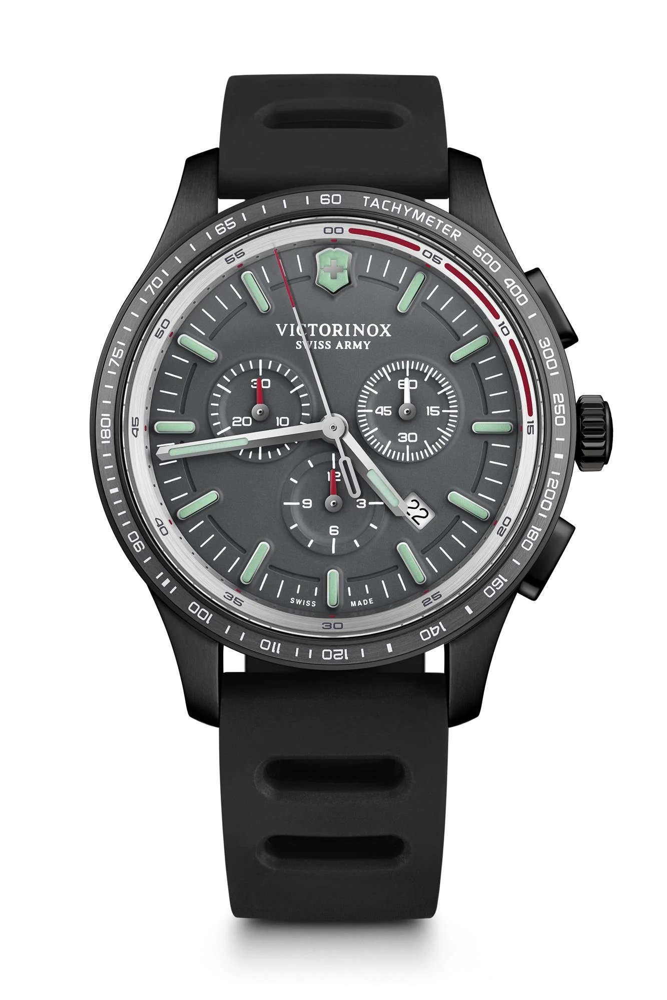 Victorinox Alliance Sport Chronograph Tachymeter Black Genuine Rubber Strap Men's Watch 241818 - Image 3