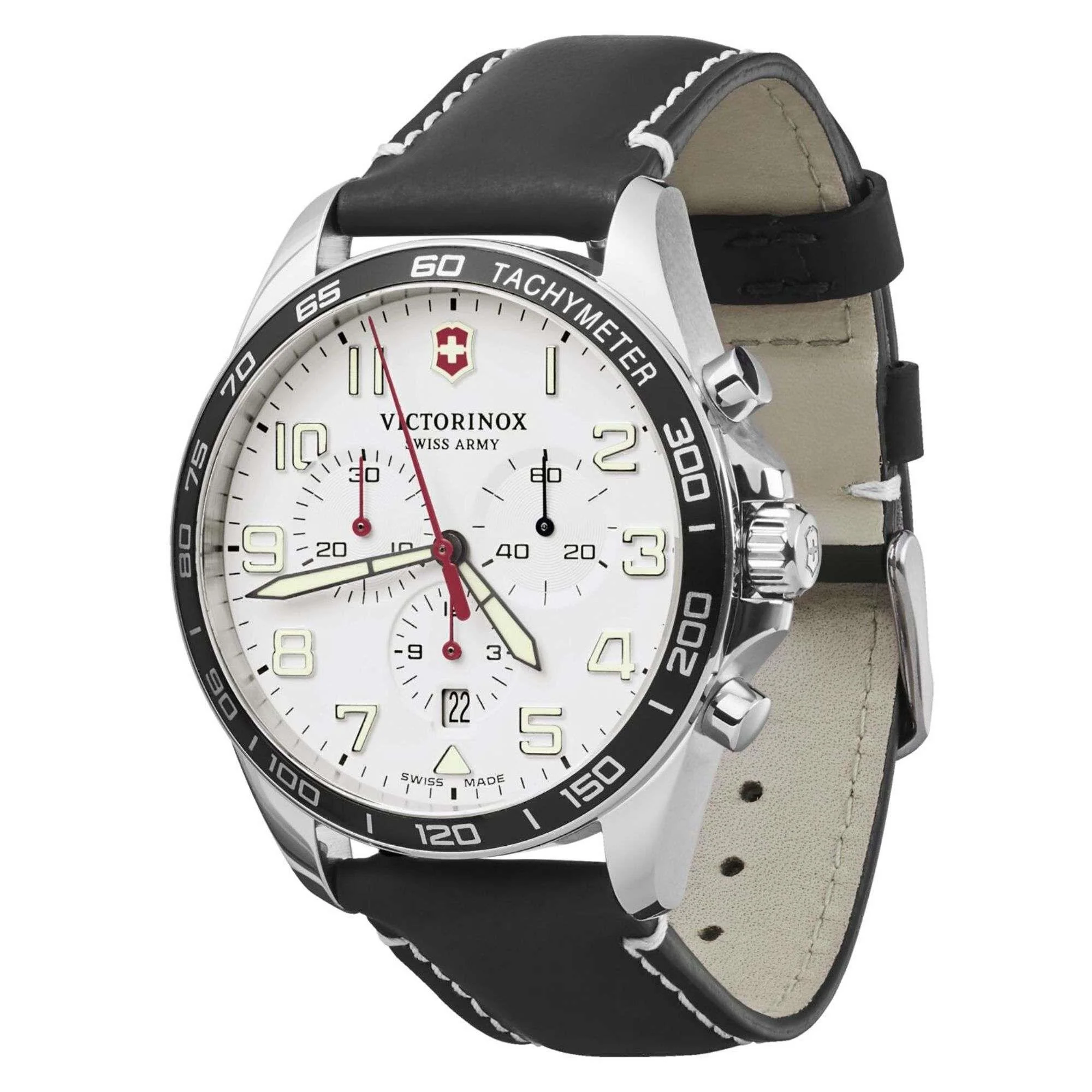 Victorinox Swiss Army Fieldforce Chronograph White Dial Black Leather Strap Mens Watch 241853 - Image 6
