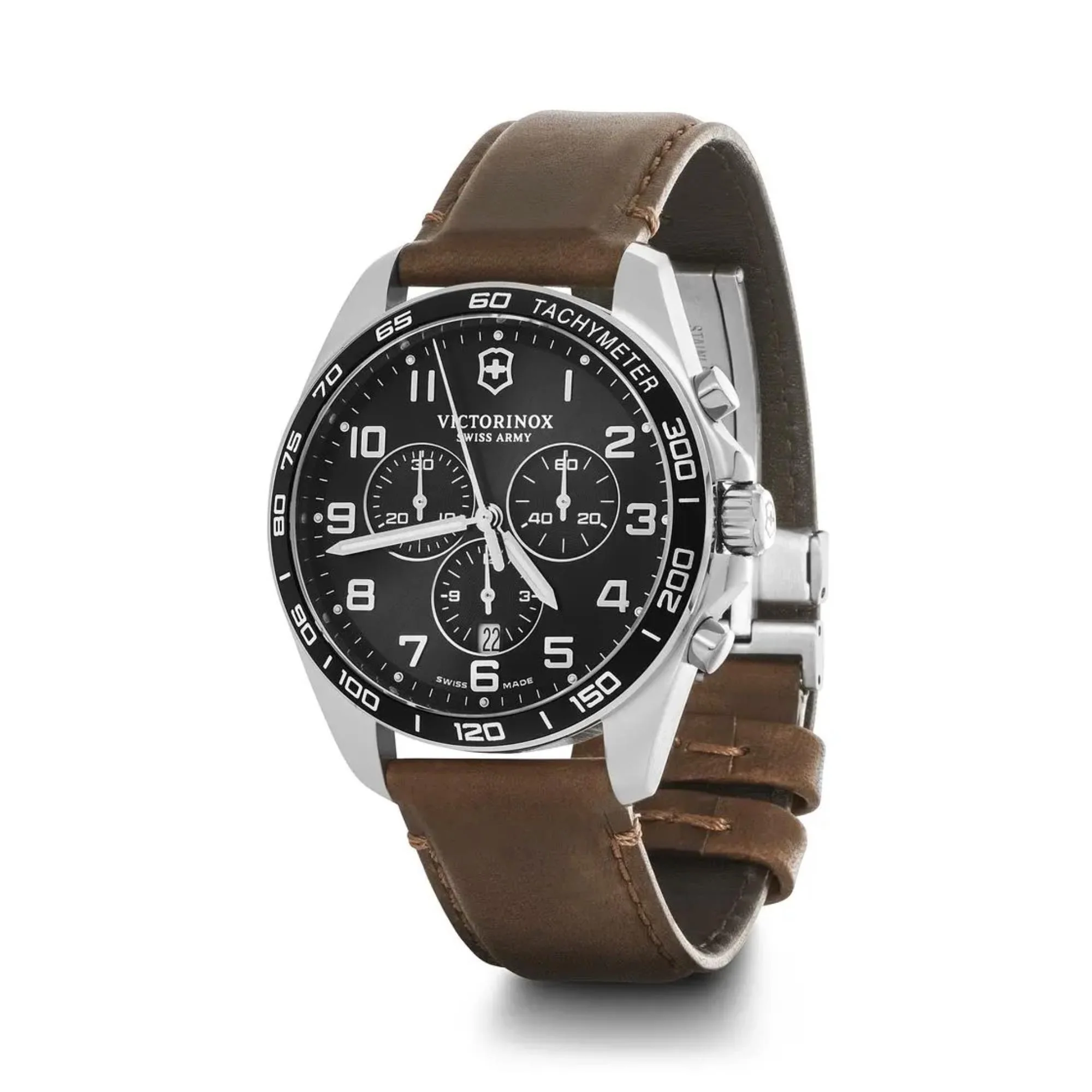 Victorinox FieldForce Chronograph Black Dial Brown Leather Strap Men's Watch 241928 - Image 2