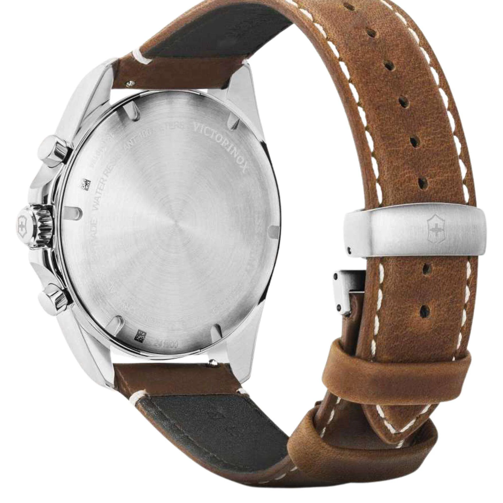 Victorinox FieldForce Chrono Quartz Silver Dial Leather Strap Men's Watch 241900 - Image 4