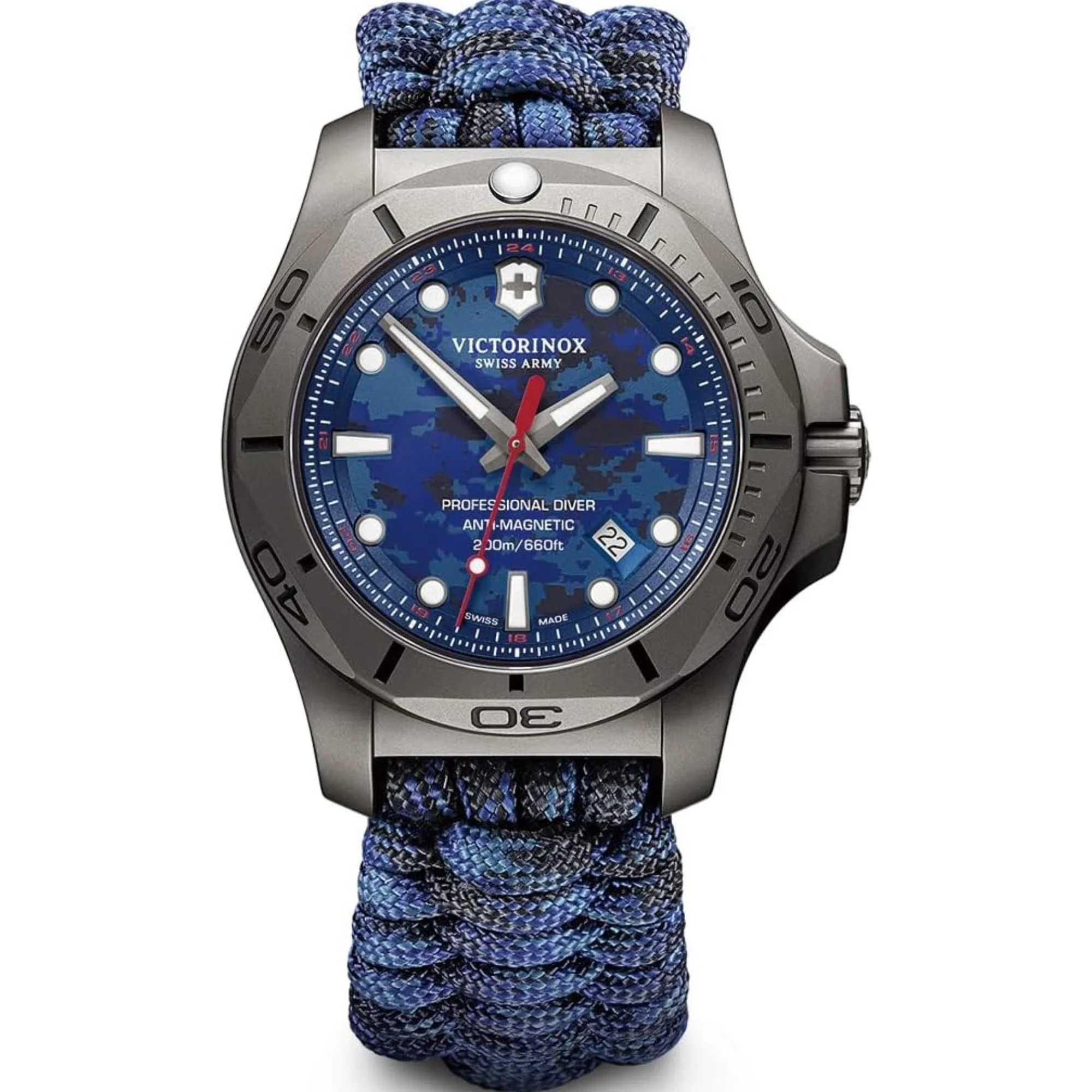Victorinox I.N.O.X. Pro Diver Titan Blue Camo Dial Blue Camo Paracord Strap Men's Watch 241813.2 - Image 6