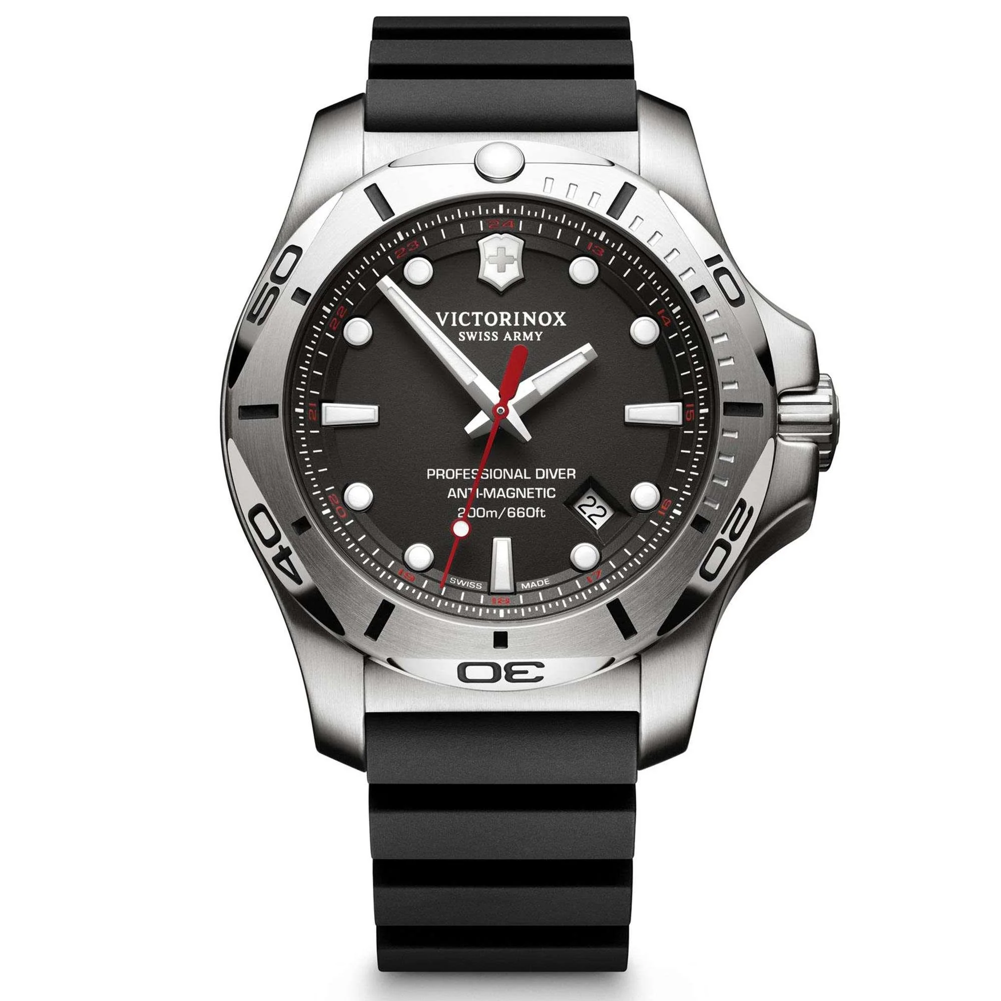 Victorinox Swiss Army I.N.O.X Quartz Black Dial Black Rubber Strap Men's Watch 241733 - Image 5