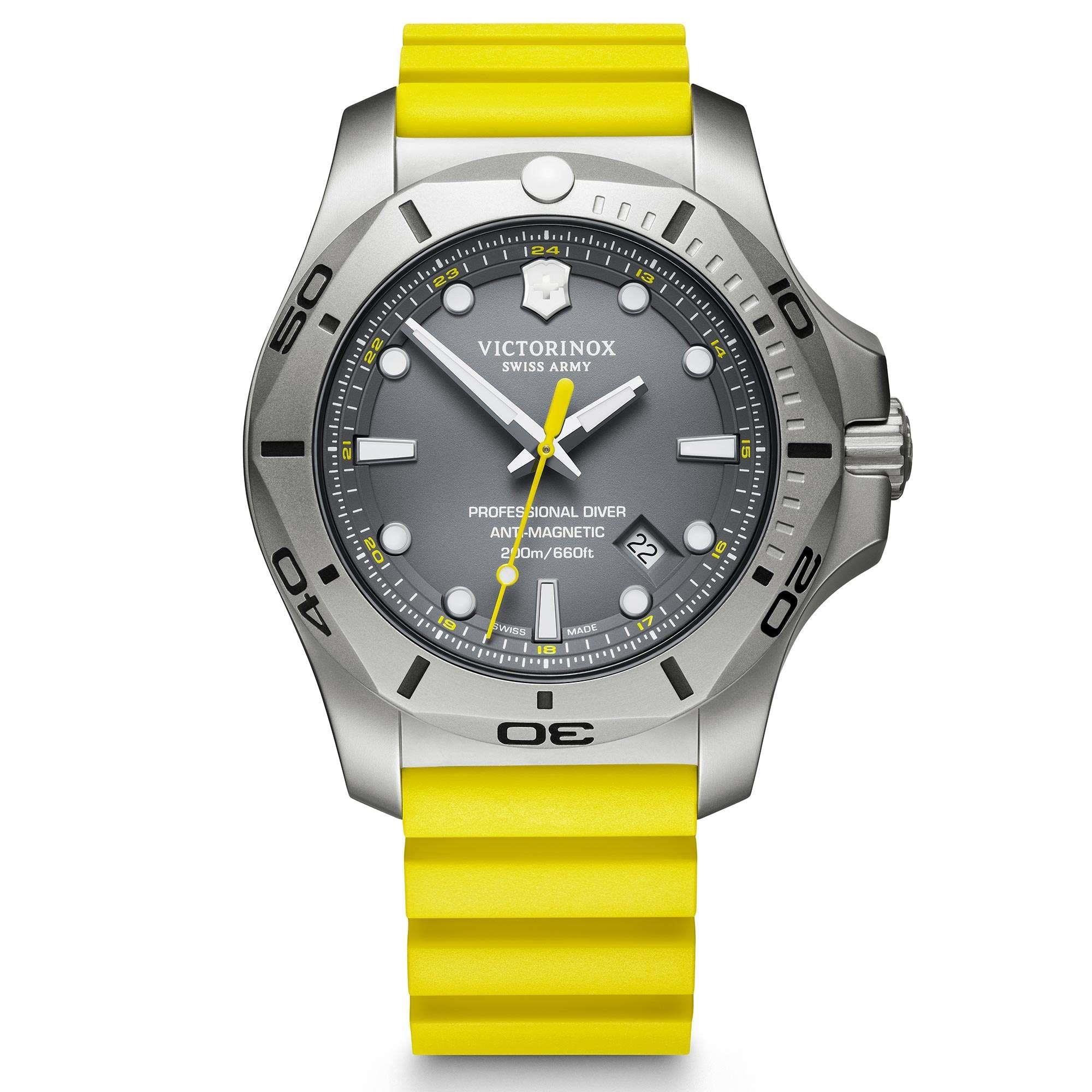 Victorinox I.N.O.X Professional Diver Yellow Rubber Strap Grey Dial Men's Watch 241844 - Image 6