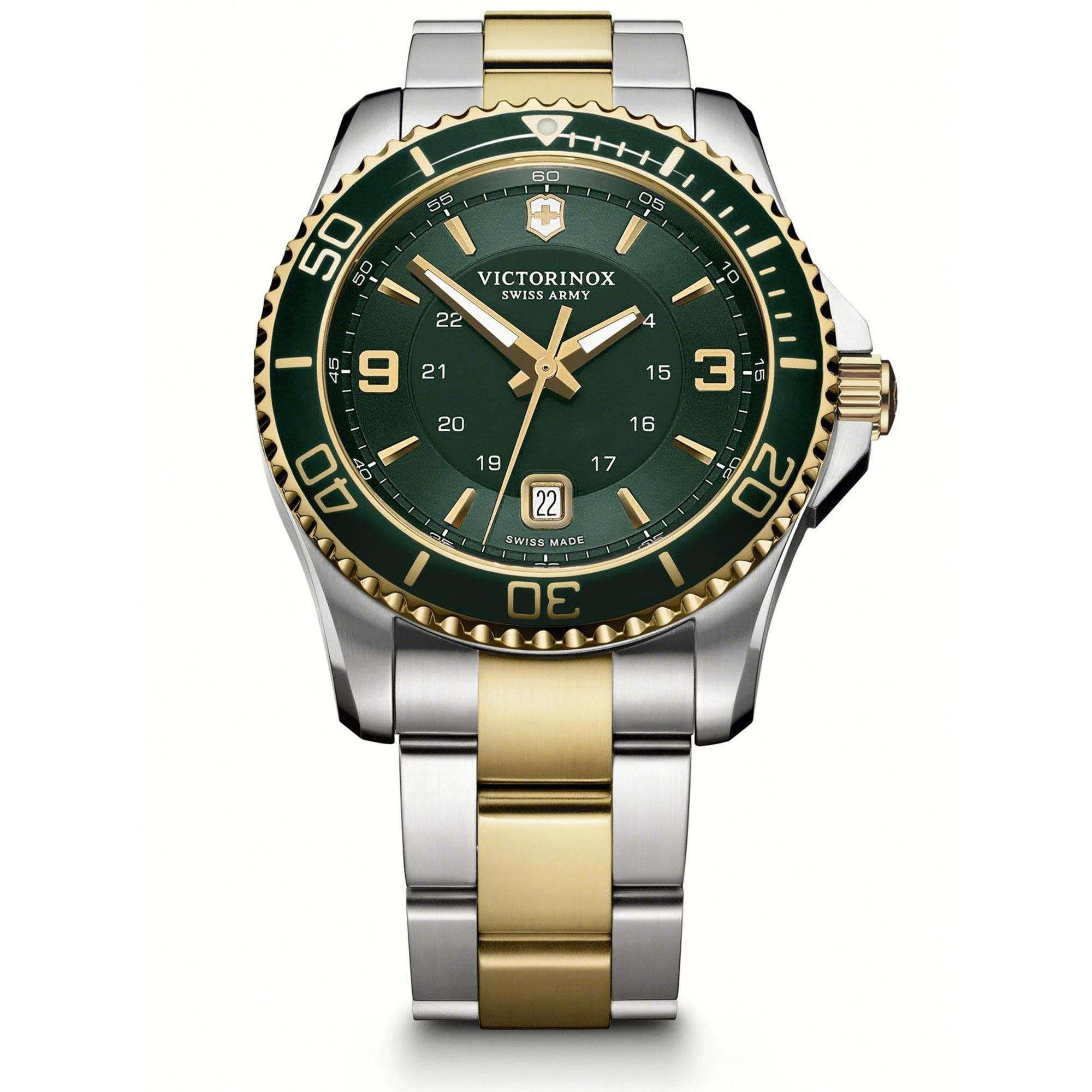 Victorinox Swiss Army Maverick Large Quartz Green Dial Silver Gold Stainless Steel Bracelet Men's Watch 241605 - Image 5