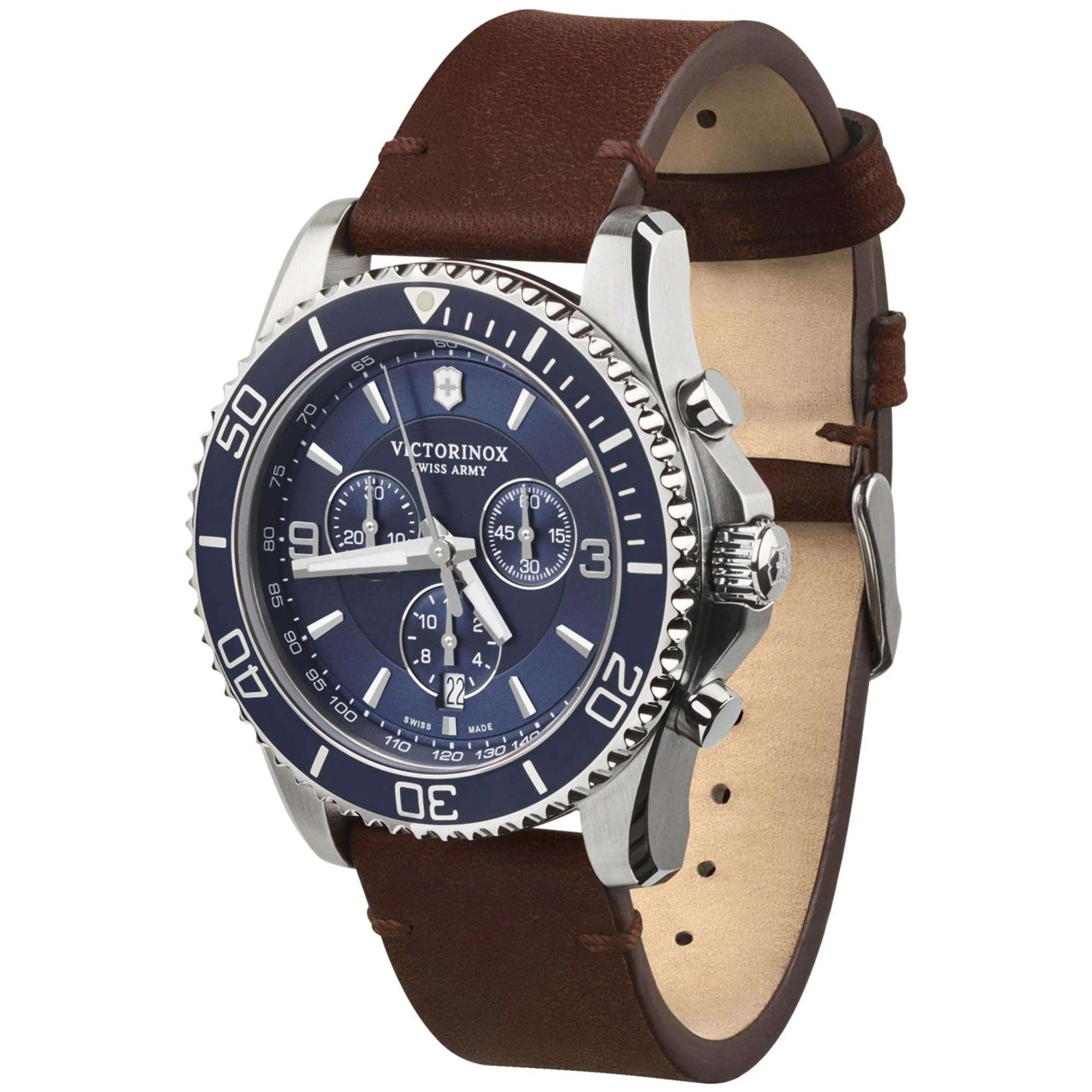 Victorinox Maverick Quartz Blue Dial Brown Leather Strap Men's Watch 241865 - Image 2