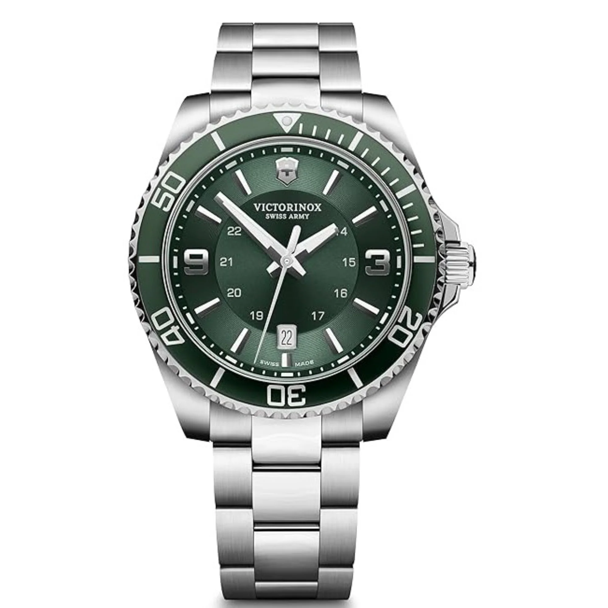 Victorinox Maverick Green Dial Silver Steel Bracelet Men's Watch 241934