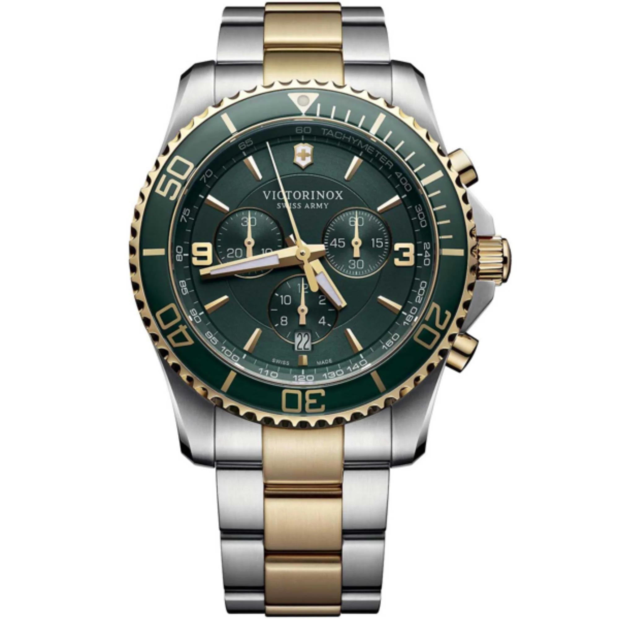 Victorinox Maverick Chronograph Green Dial Two Tone Stainless Steel Bracelet Men's Watch 241693 - Image 19