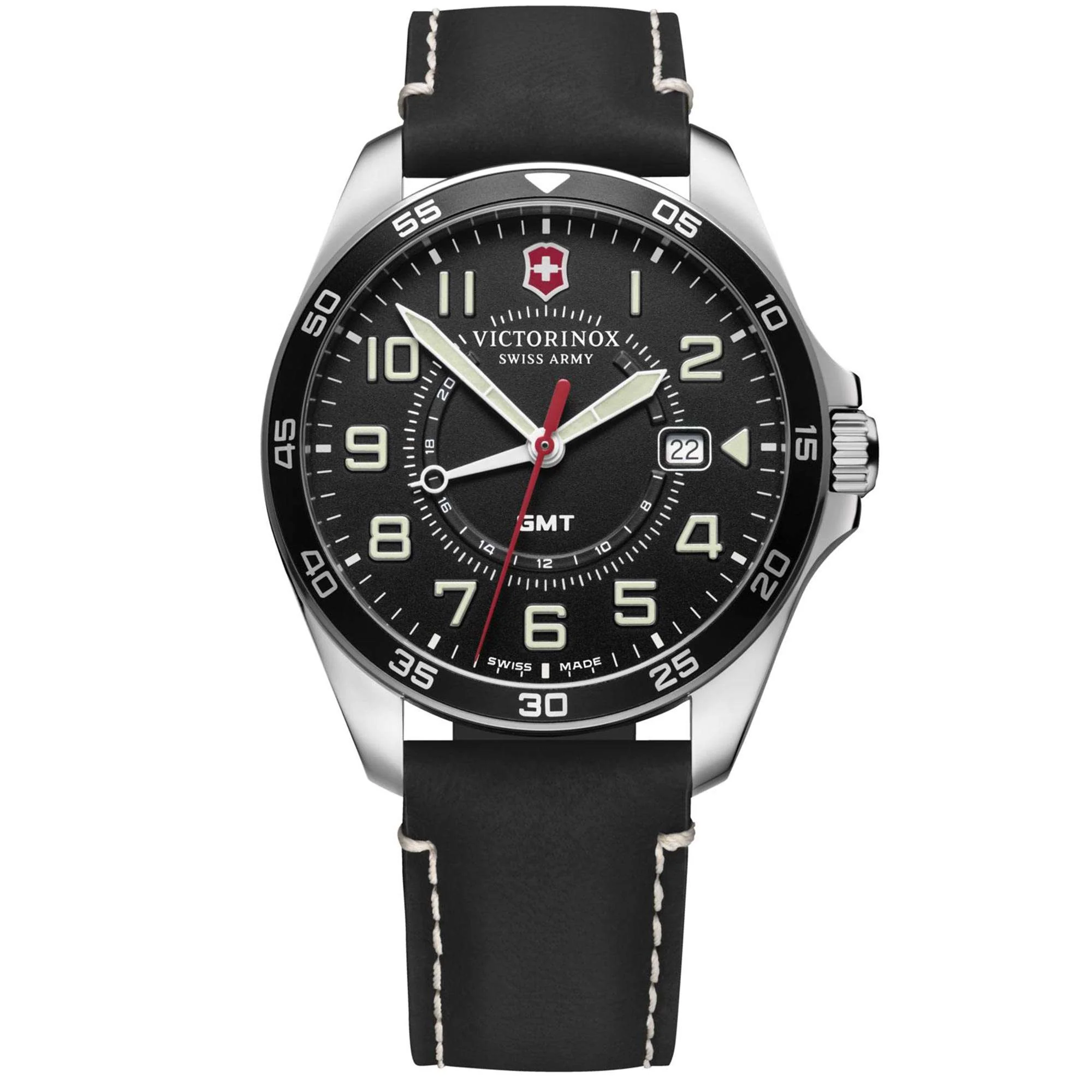 Victorinox Swiss Army Field Force GMT Black Dial Black Leather Bracelet Men's Watch 241895 - Image 8