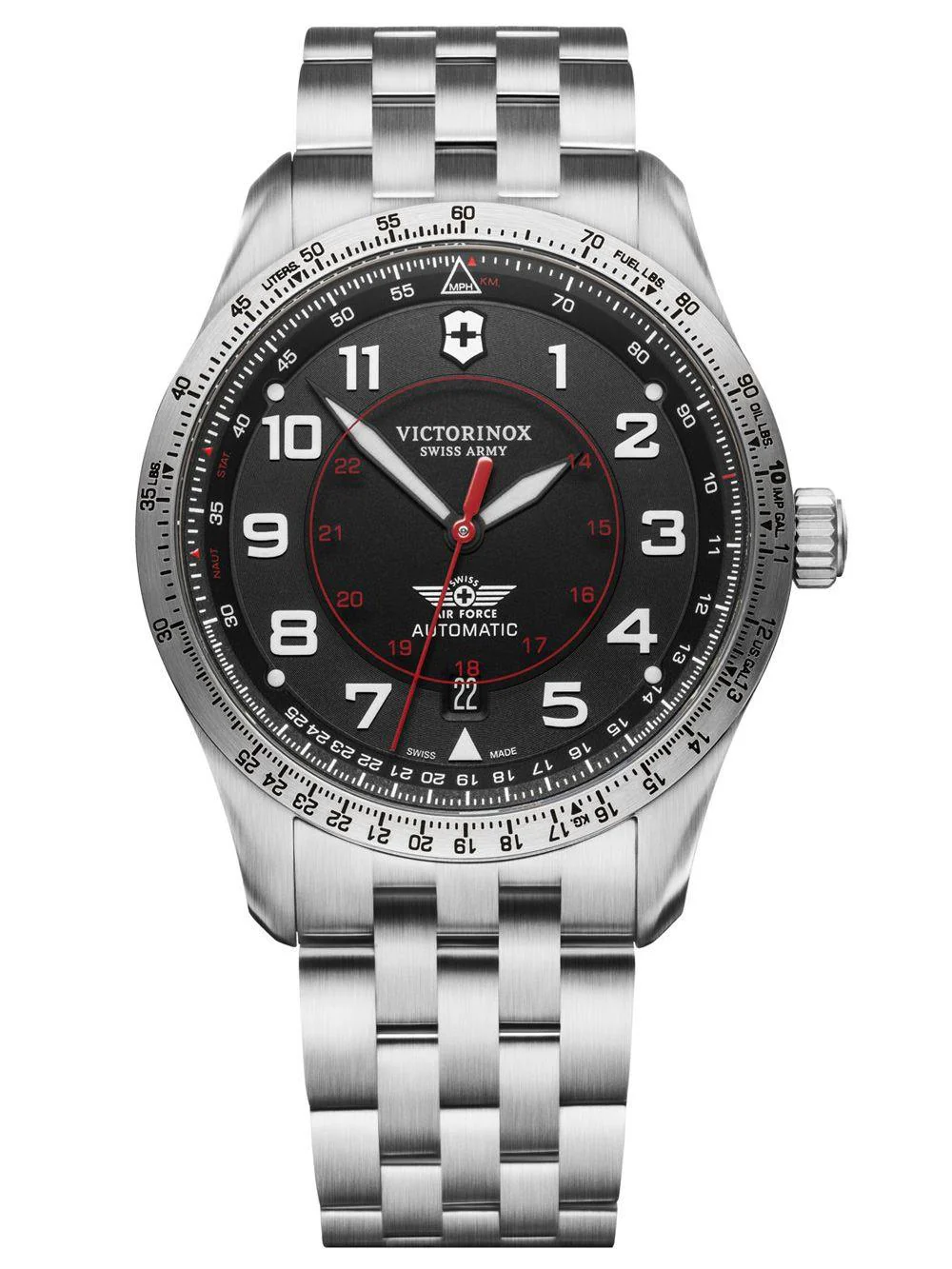Victorinox Swiss Army Airboss Mechanical Black Dial Stainless Steel Bracelet Men's Watch 241888 - Image 6