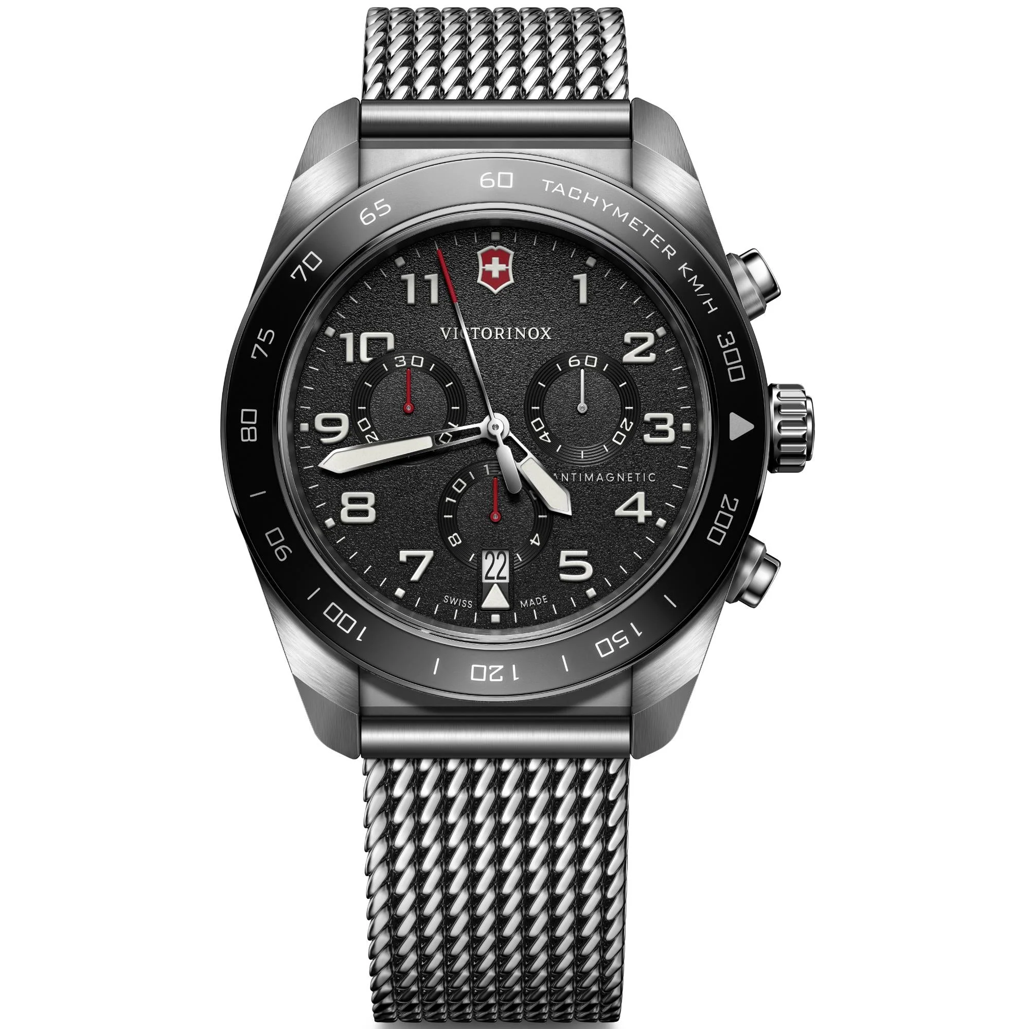 Victorinox Swiss Army Chronograph Black Dial Steel Mesh Strap Men's Watch 242048 - Image 15