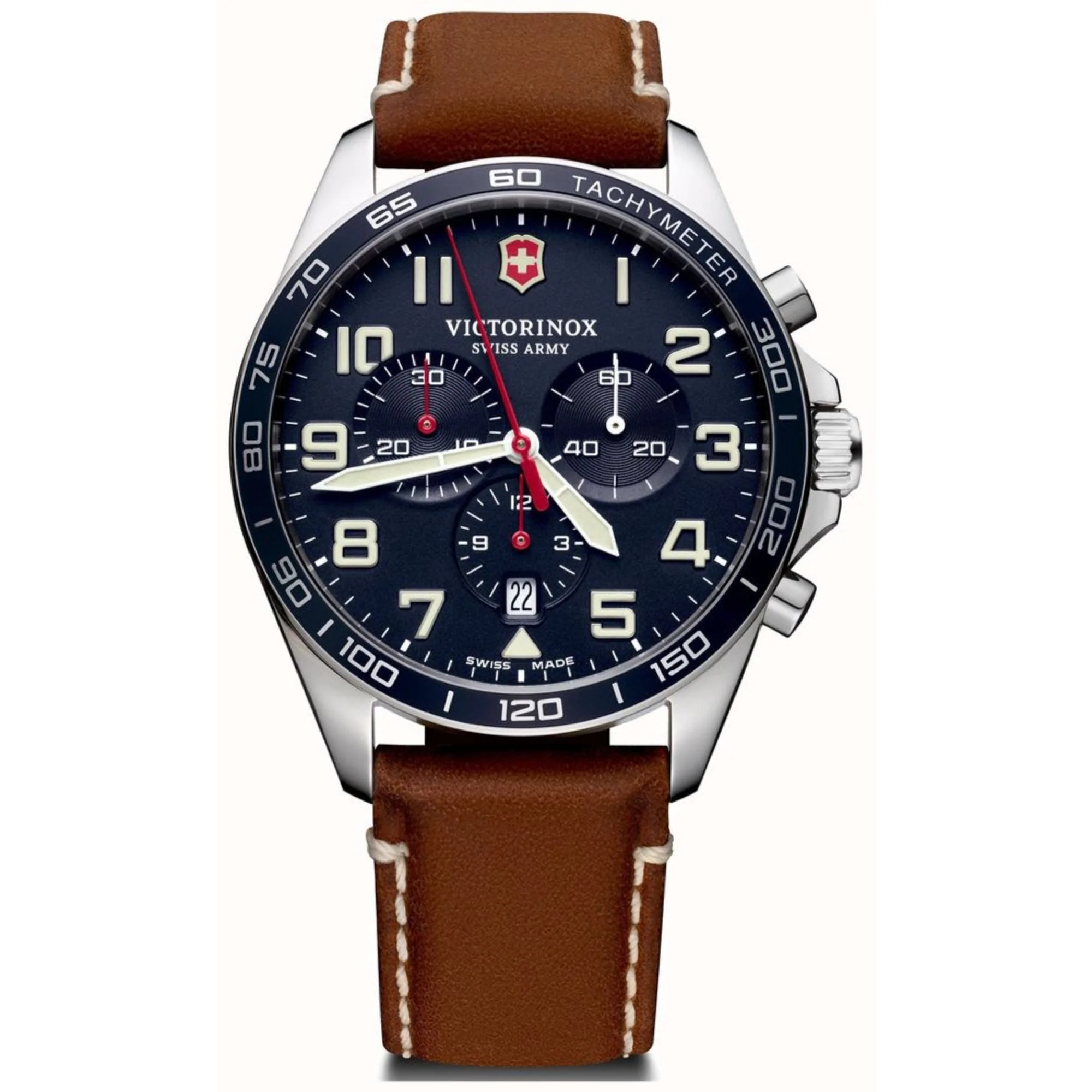 Victorinox Swiss Army Field Force Chronograph Blue Dial Brown Leather Strap Men's Watch 241854 - Image 5