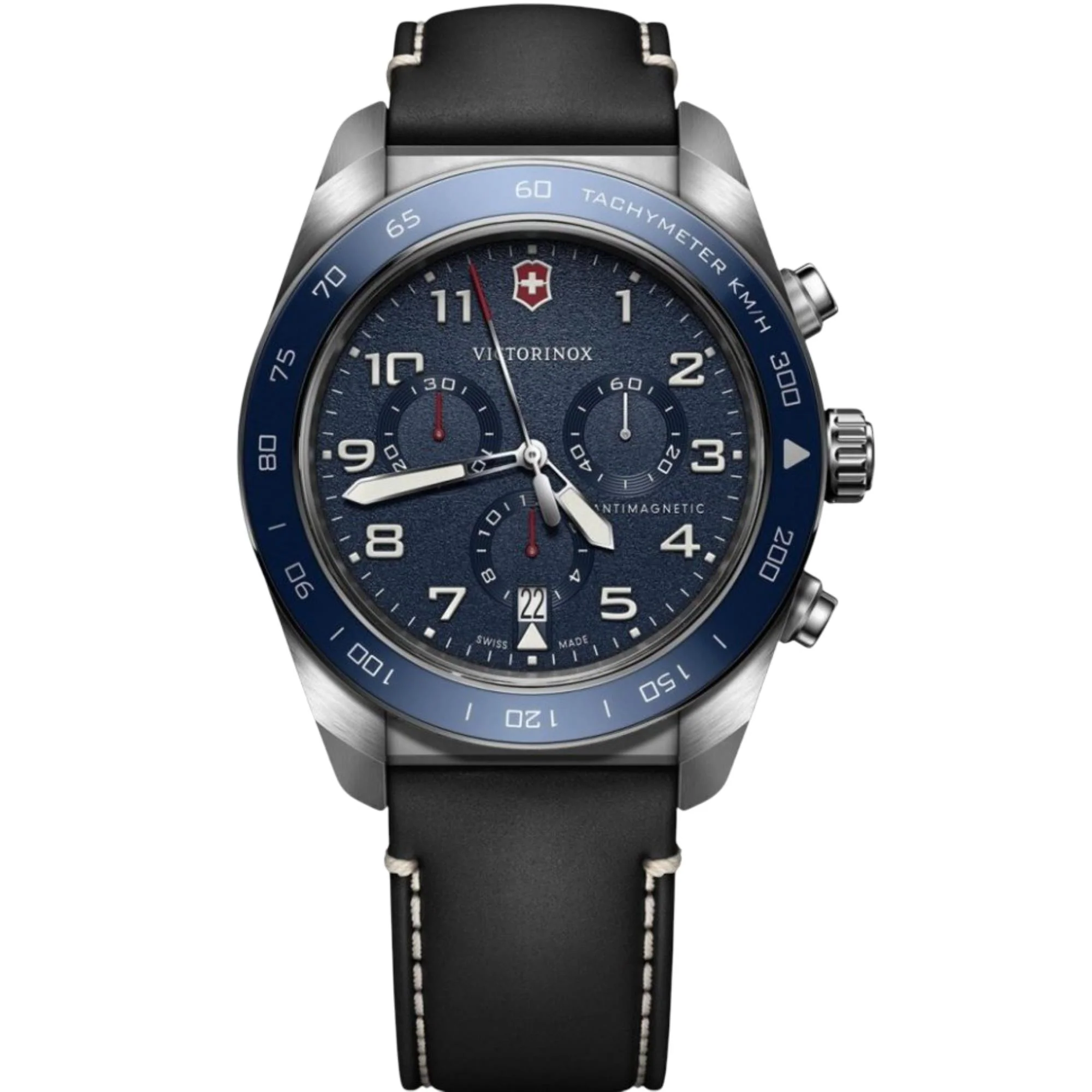 Victorinox Swiss Army Herren Chronograph Blue Dial Black Leather Strap Men's Watch 242047 - Image 7