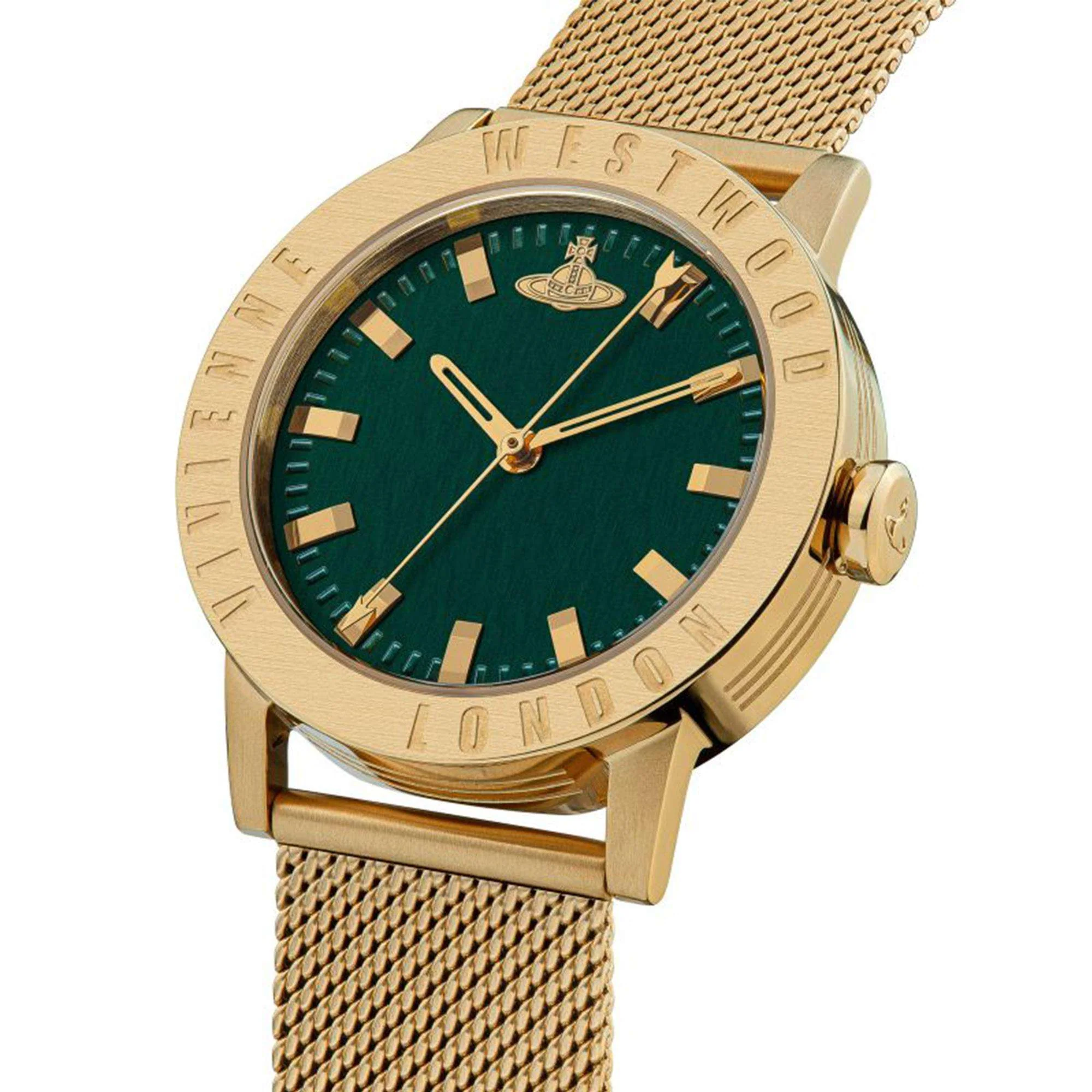 Vivienne Westwood Warwick Mesh Quartz Movement Green Dial Gold-plated Stainless Steel Bracelet Ladies Watch VV213GRGDMH - Image 2