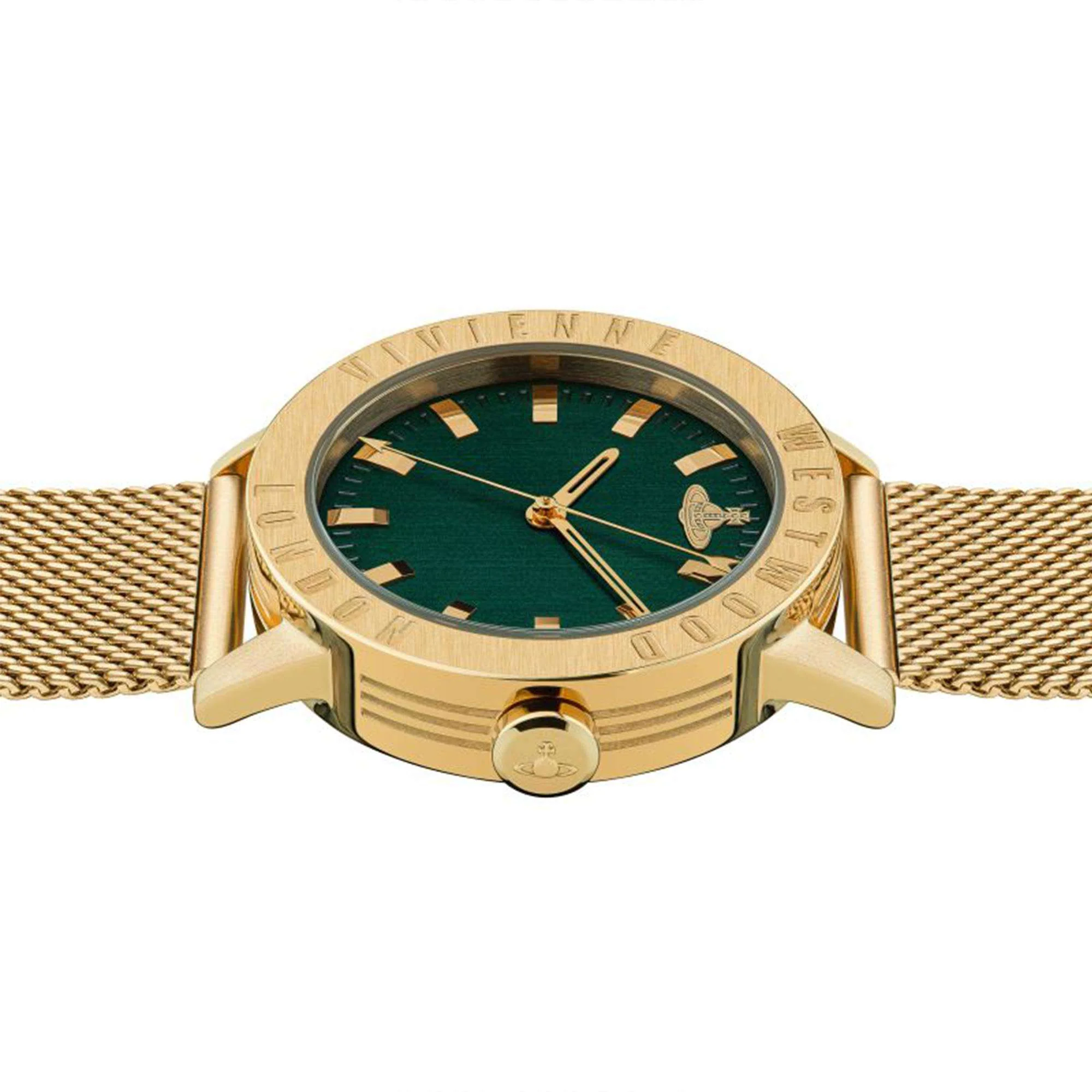 Vivienne Westwood Warwick Mesh Quartz Movement Green Dial Gold-plated Stainless Steel Bracelet Ladies Watch VV213GRGDMH - Image 3
