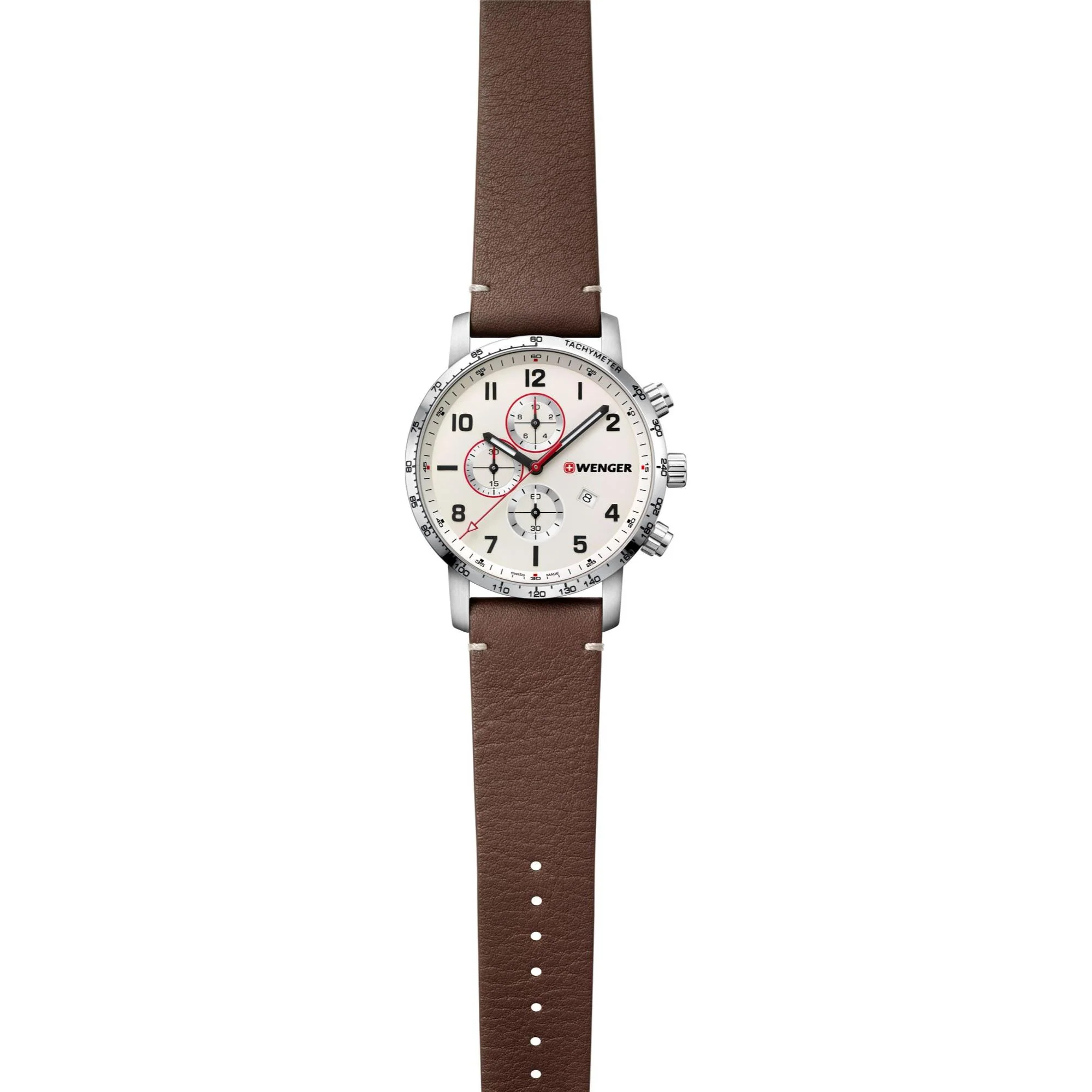 Wenger Attitude Quartz Cream Dial Brown Leather Strap Chronograph Men's Watch 01.1543.113 - Image 5