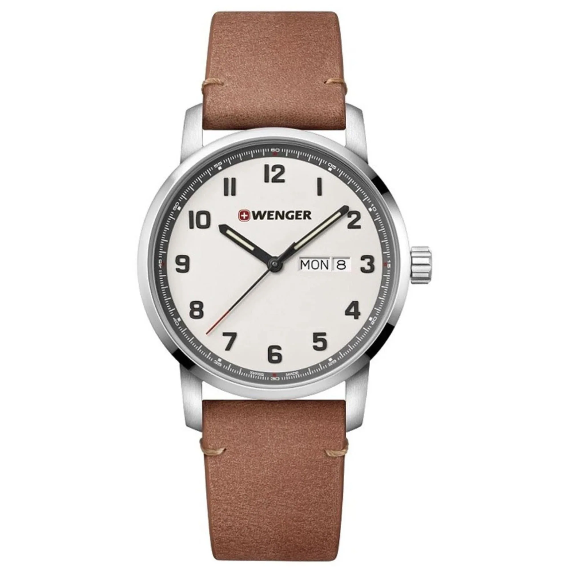 Wenger Attitude Quartz Cream Dial Brown Leather Strap Men's Watch 01.1541.117 - Image 4