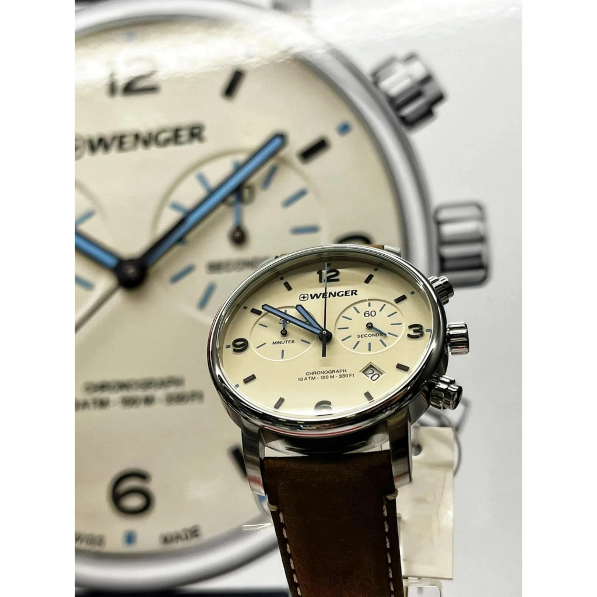 Wenger Metropolitan Chronograph Cream Dial Brown Leather Strap Men's Watch 01.1743.111 - Image 3