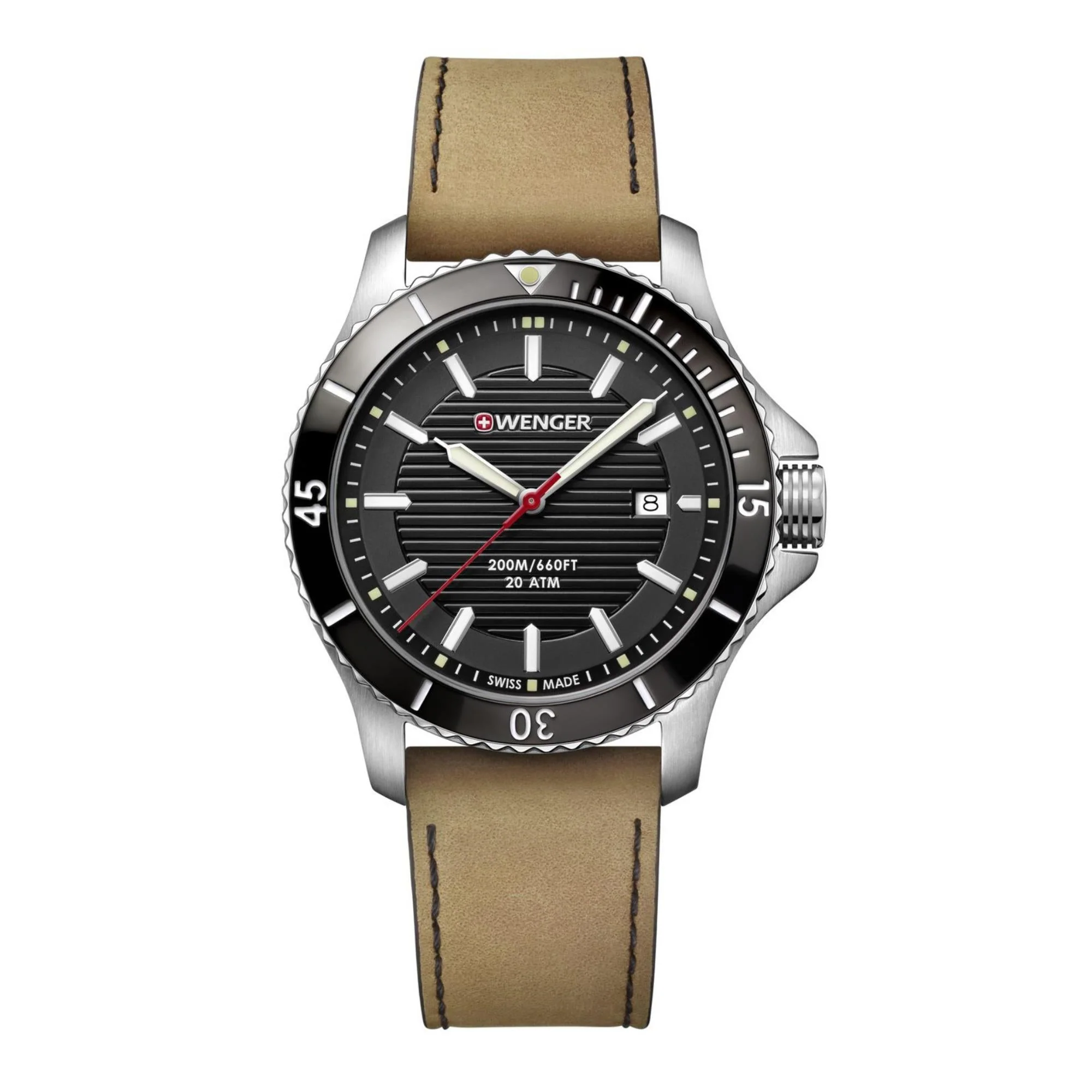 Wenger Seaforce Quartz Black Dial Brown Leather Strap Men's Watch 01.0641.125 - Image 3