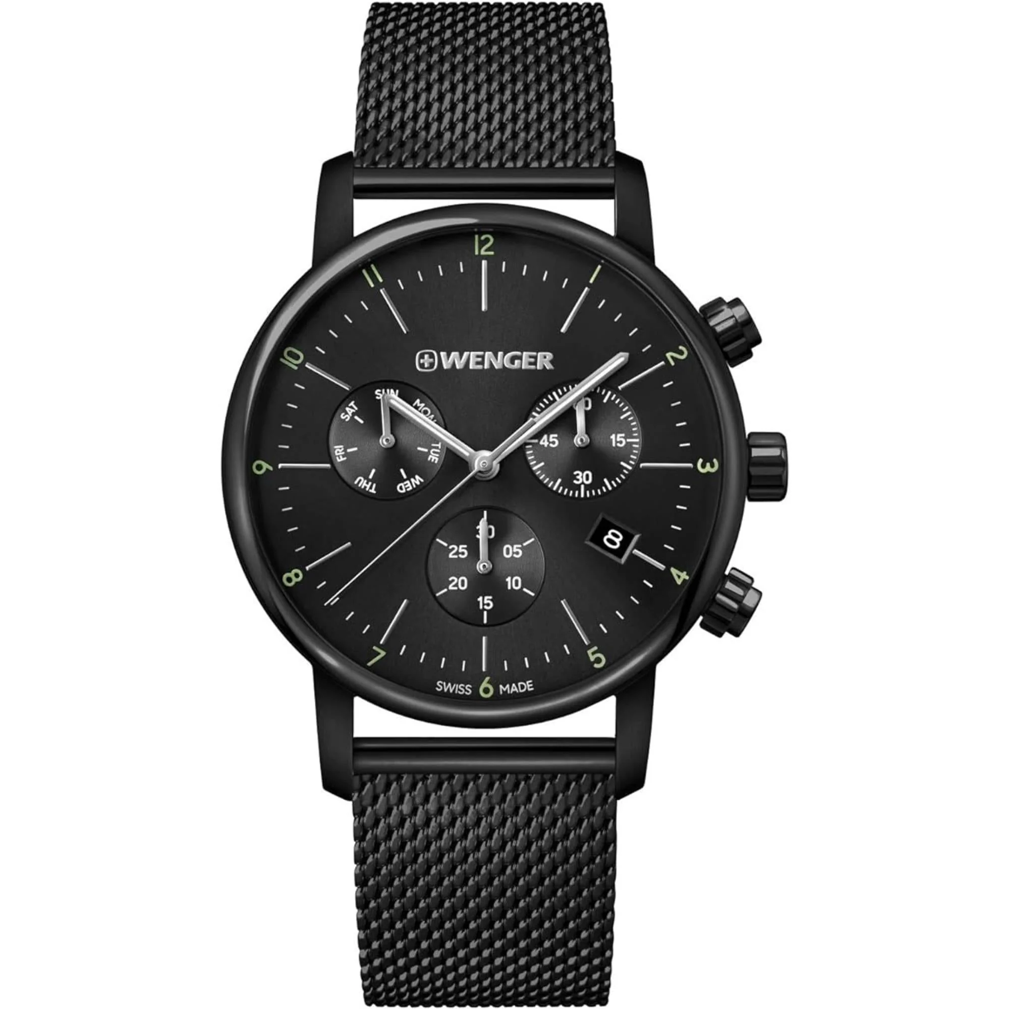 Wenger Urban Classic Chronograph Quartz Black Dial Black Steel Mesh Bracelet Men's Watch 01.1743.116 - Image 6