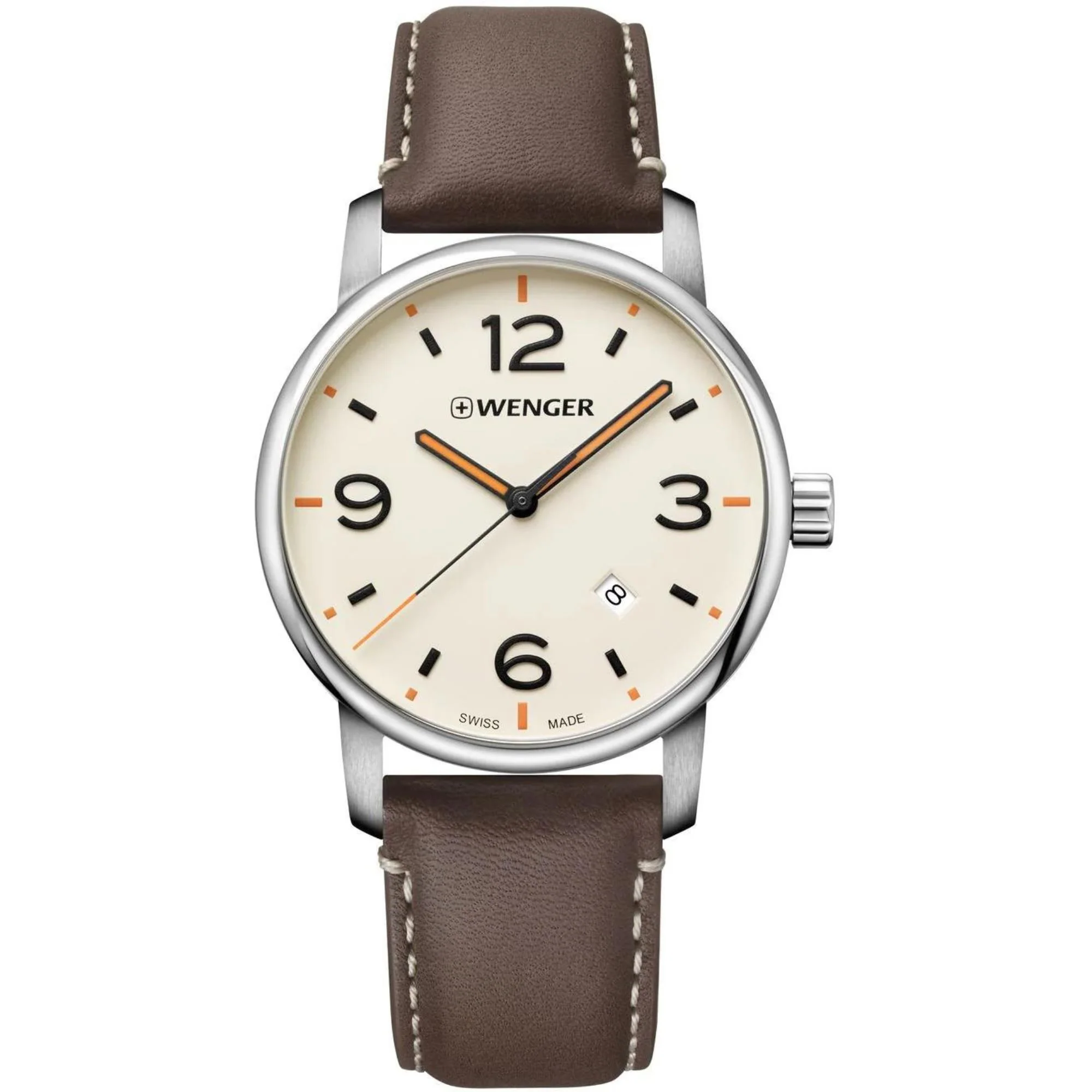 Wenger Urban Metropolitan Quartz Cream Dial Brown Leather Strap Men's Watch 01.1741.133 - Image 2