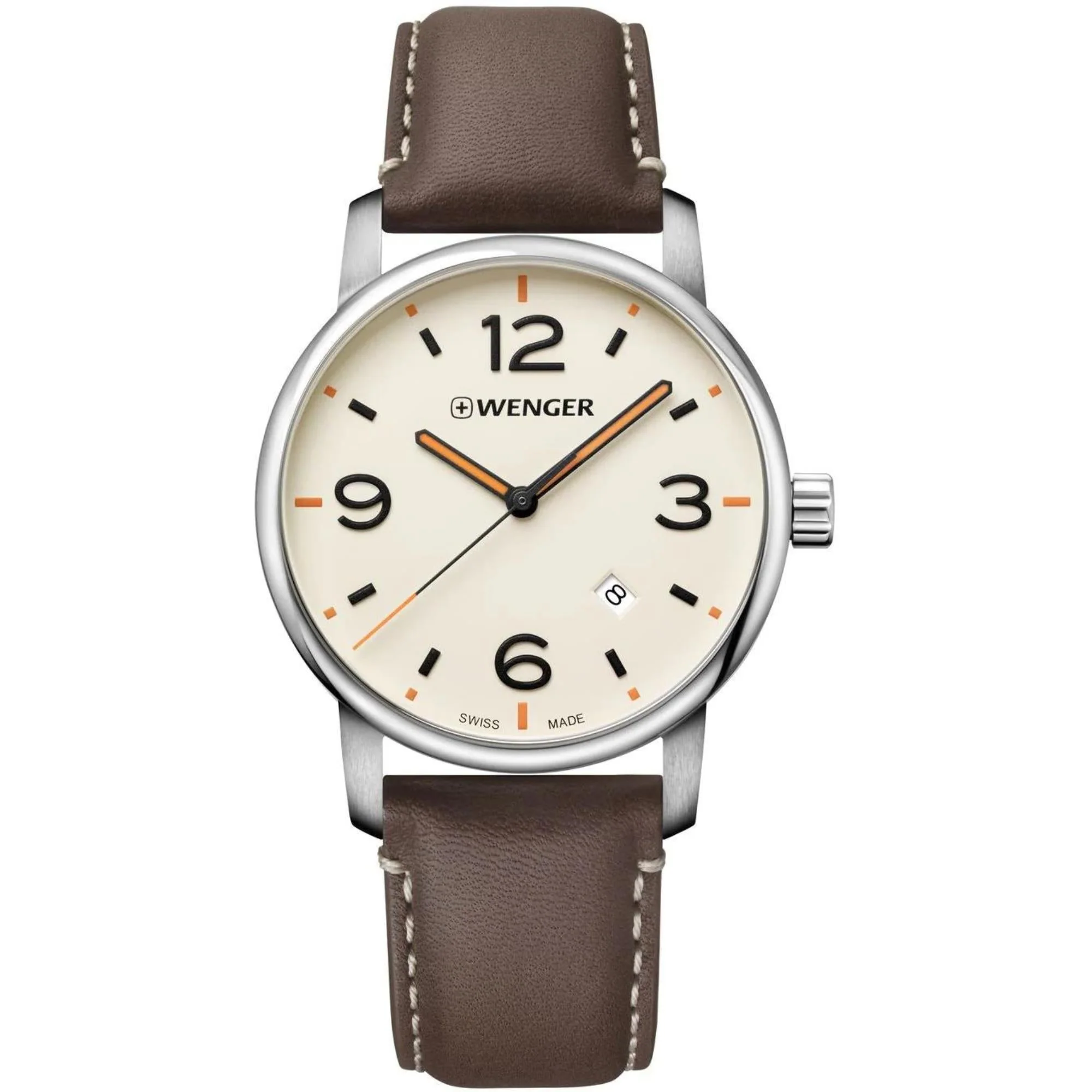 Wenger Urban Metropolitan Quartz Cream Dial Brown Leather Strap Men's Watch 01.1741.133 - Image 3