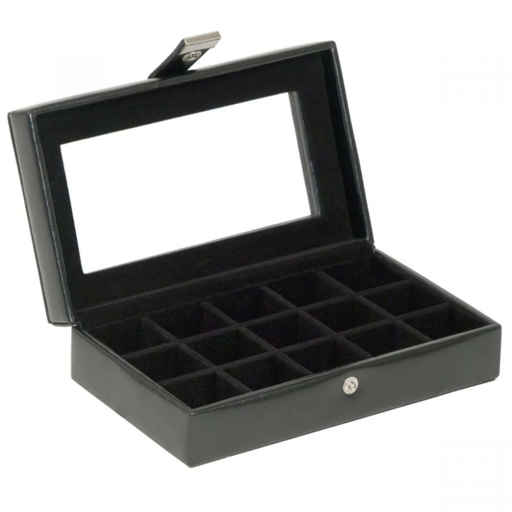 WOLF Heritage 15-Piece Cufflink Box Black Leather 290102 - Image 3