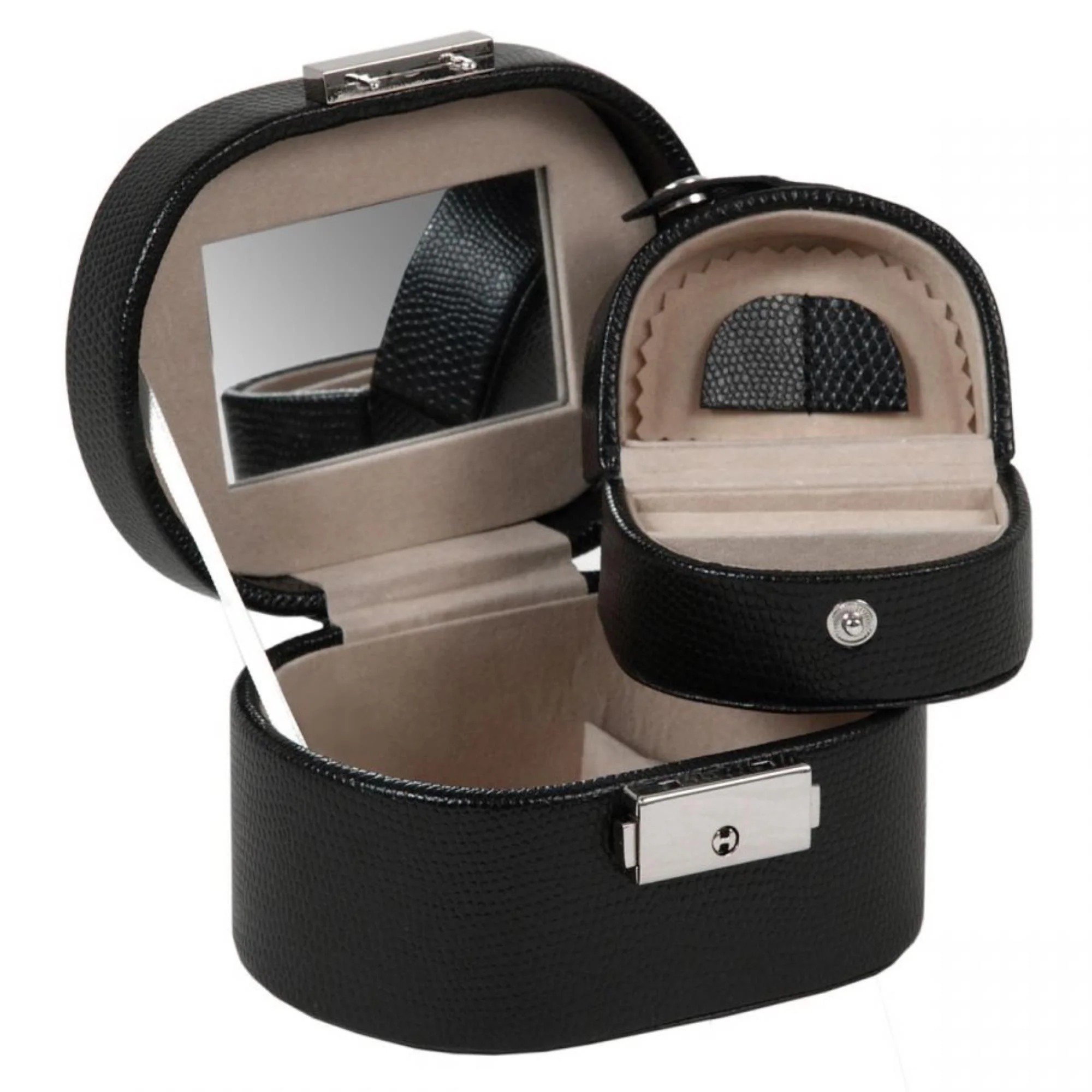 WOLF Heritage Mini Oval Box Black Leather 281402 - Image 4