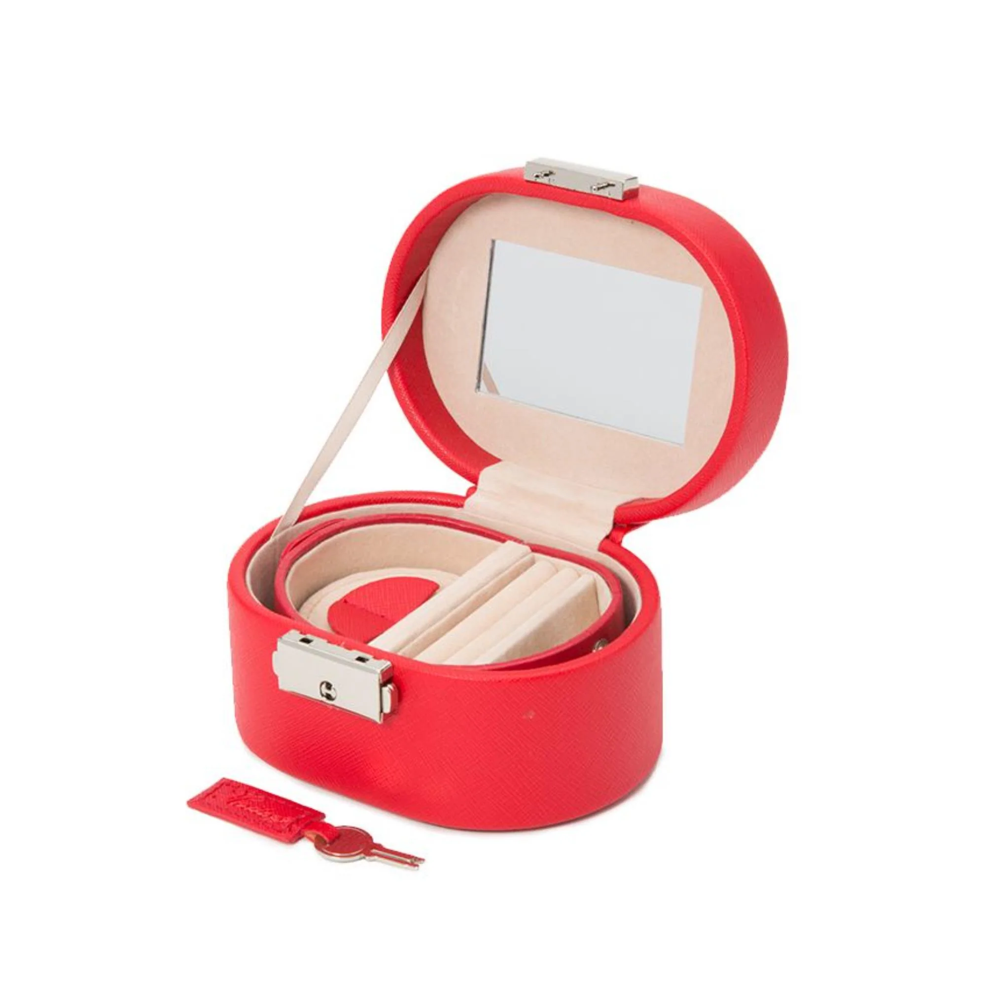 WOLF Heritage Mini Oval Box Red Saffiano Leather 281414 - Image 3