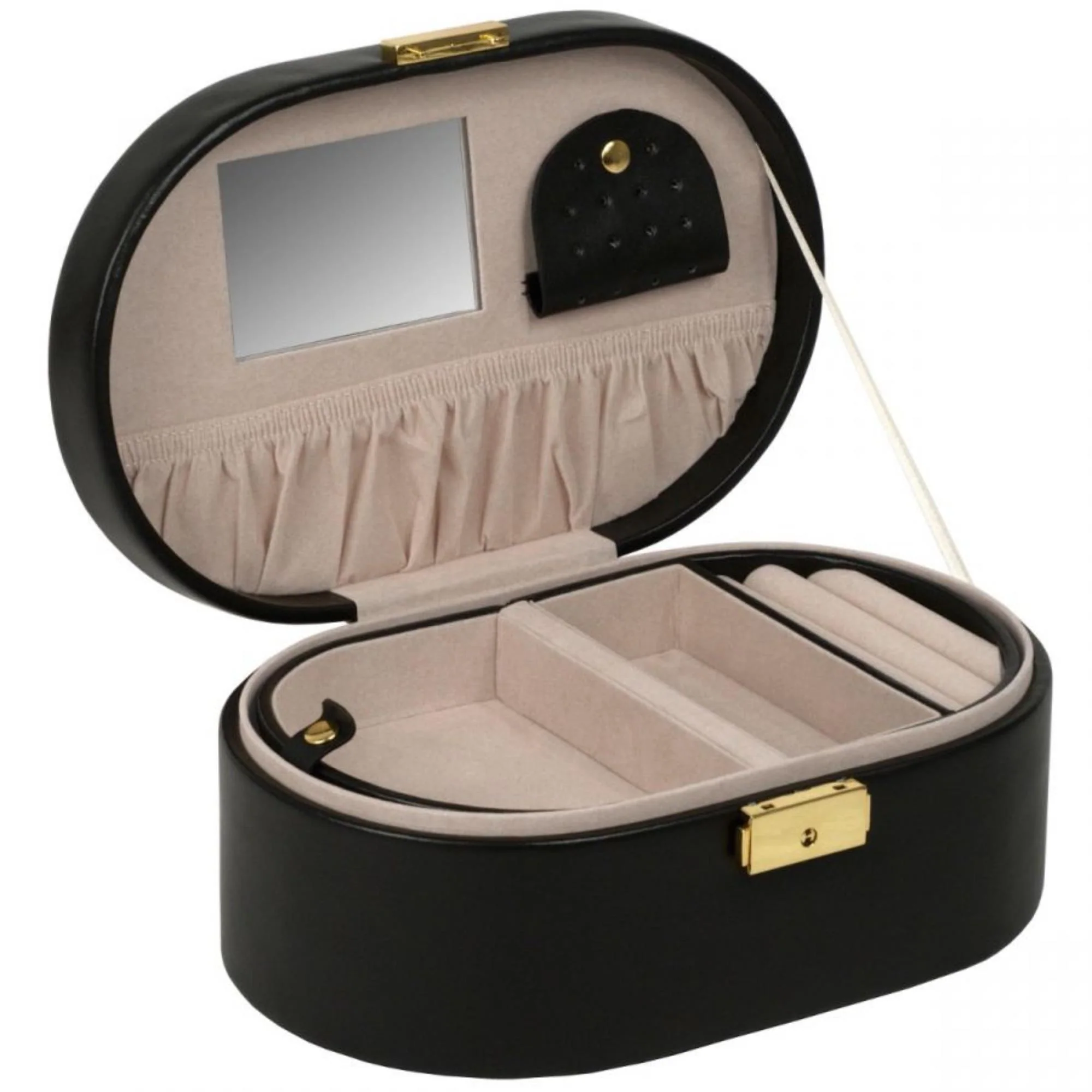 WOLF Heritage Oval Jewelry Box Black Leather 280502 - Image 11
