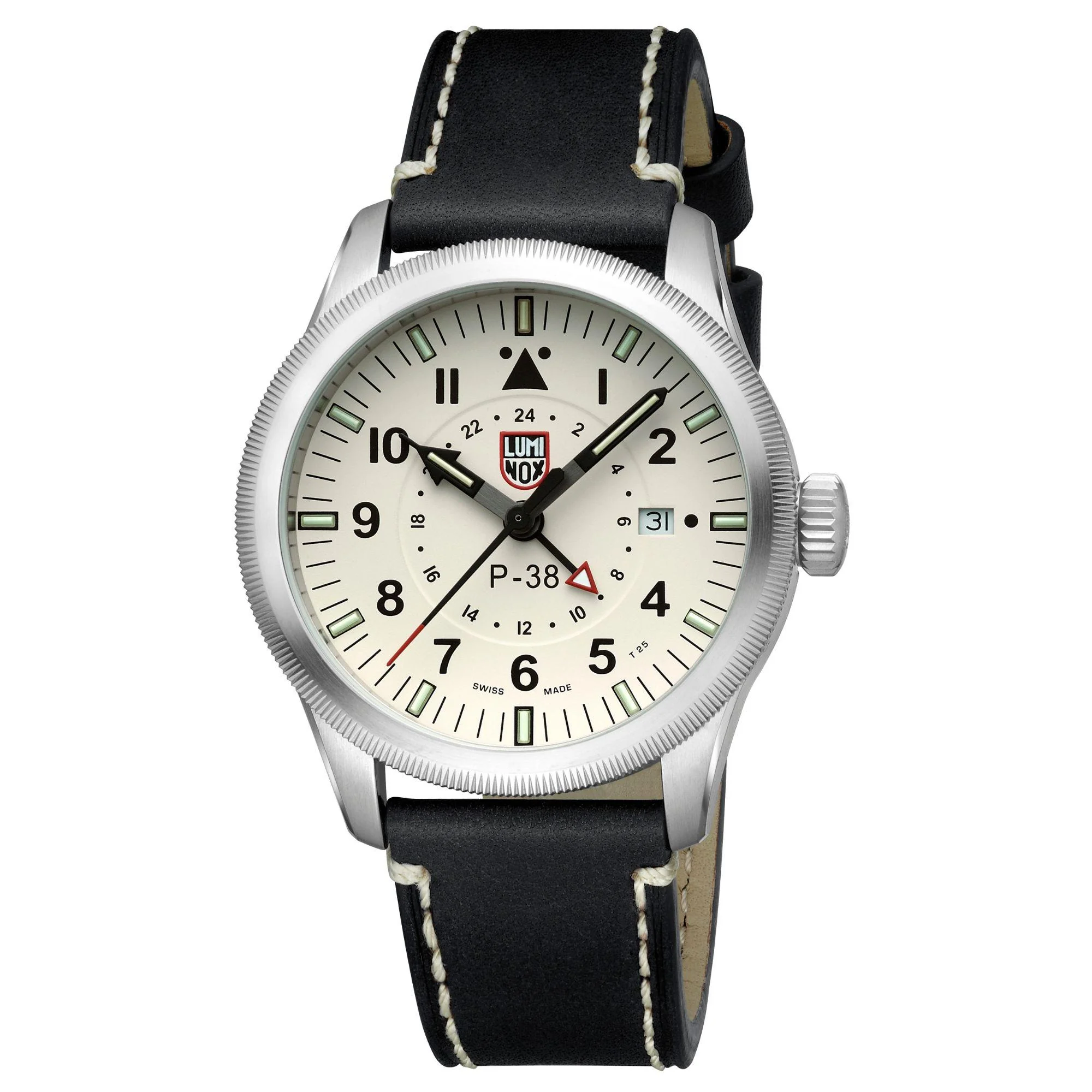 Luminox P-38 Lightning 9520 Series Cream Dial Black Leather Strap Men's Watch XA.9527 - Image 10