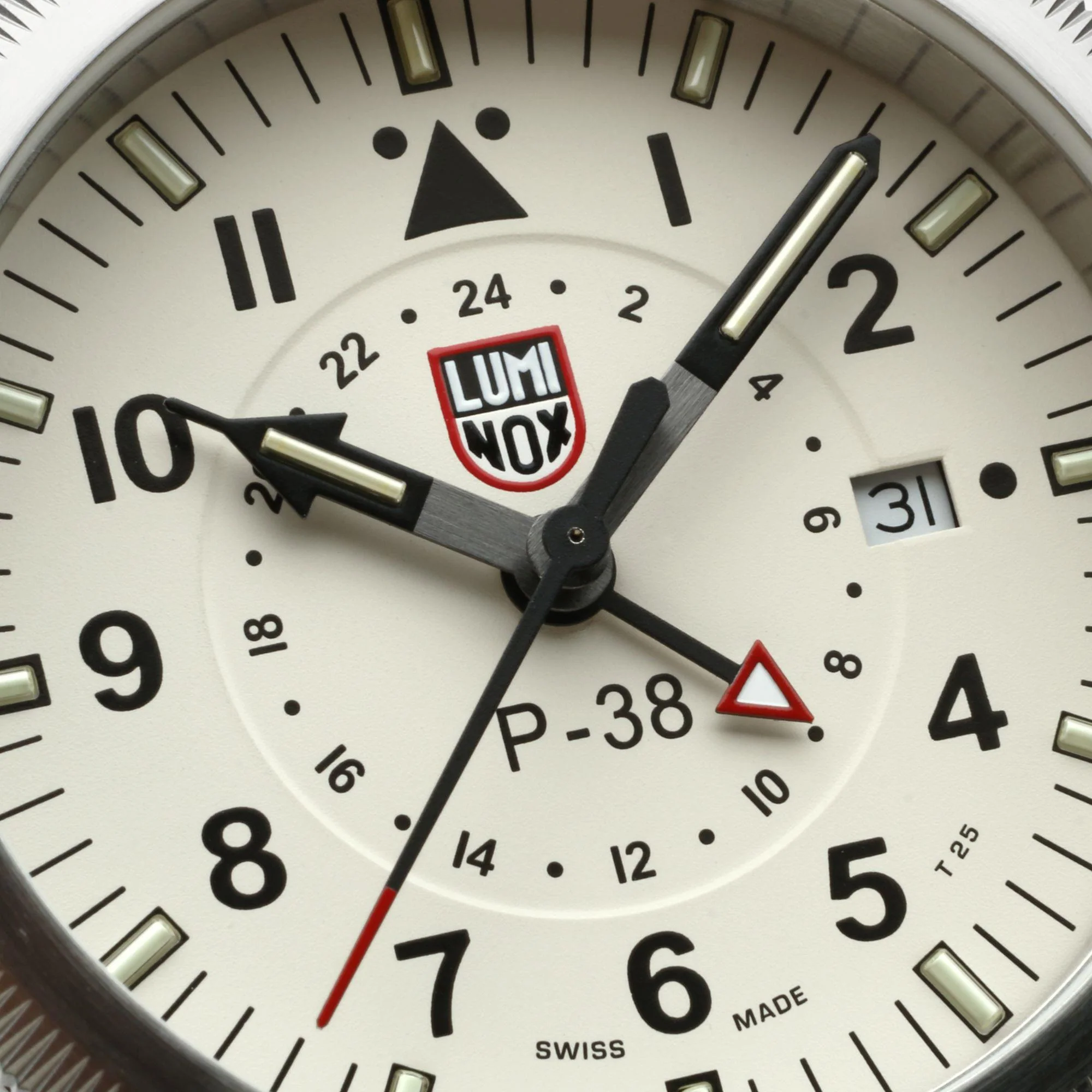Luminox P-38 Lightning 9520 Series Cream Dial Black Leather Strap Men's Watch XA.9527 - Image 14